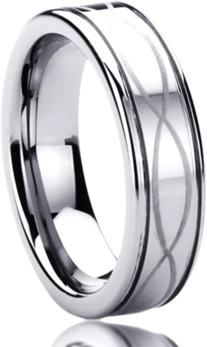 4mm 6mm Mens Womens Titanium Wedding Band Ring Laser Etched Infinity Patterned Band Ring