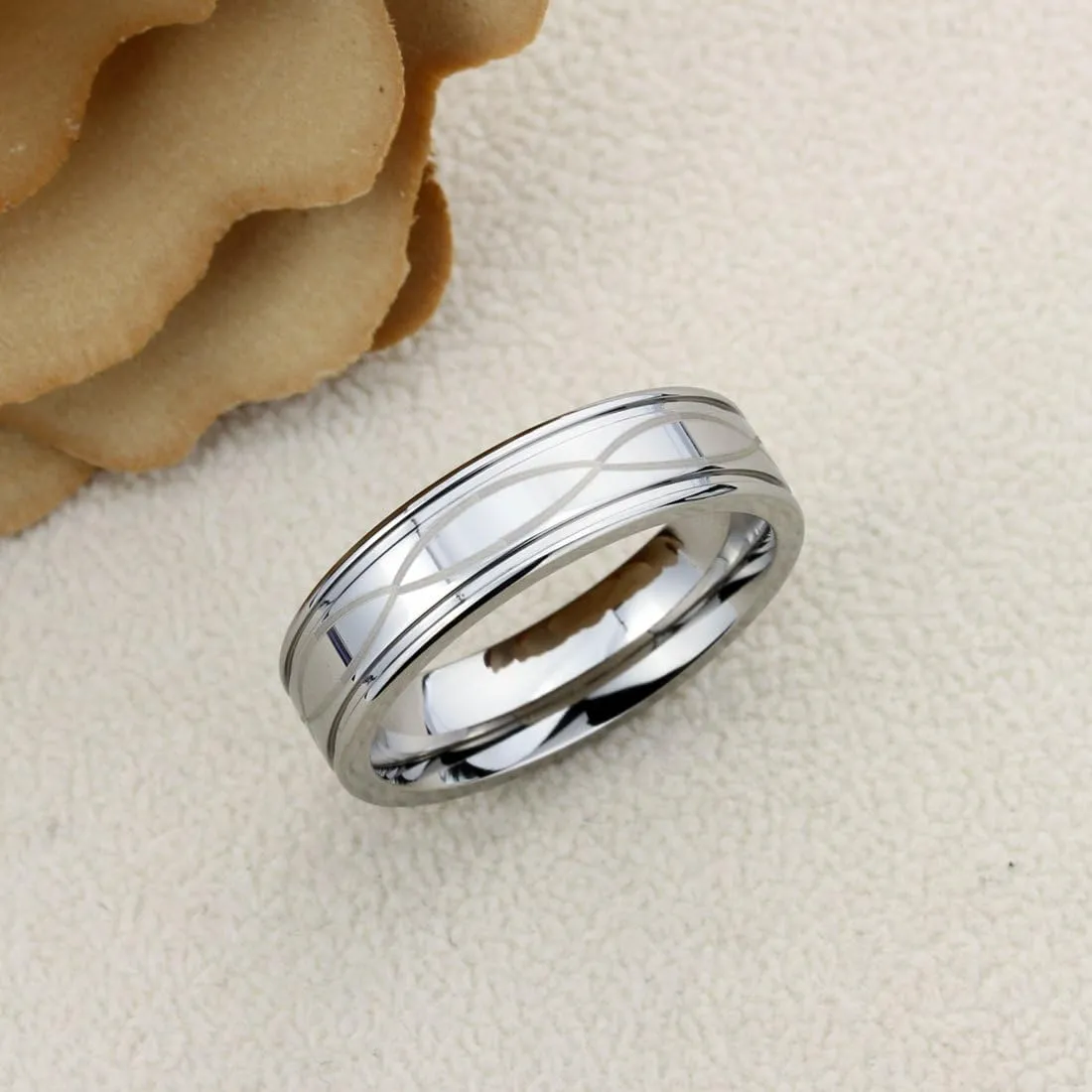 4mm 6mm Mens Womens Titanium Wedding Band Ring Laser Etched Infinity Patterned Band Ring