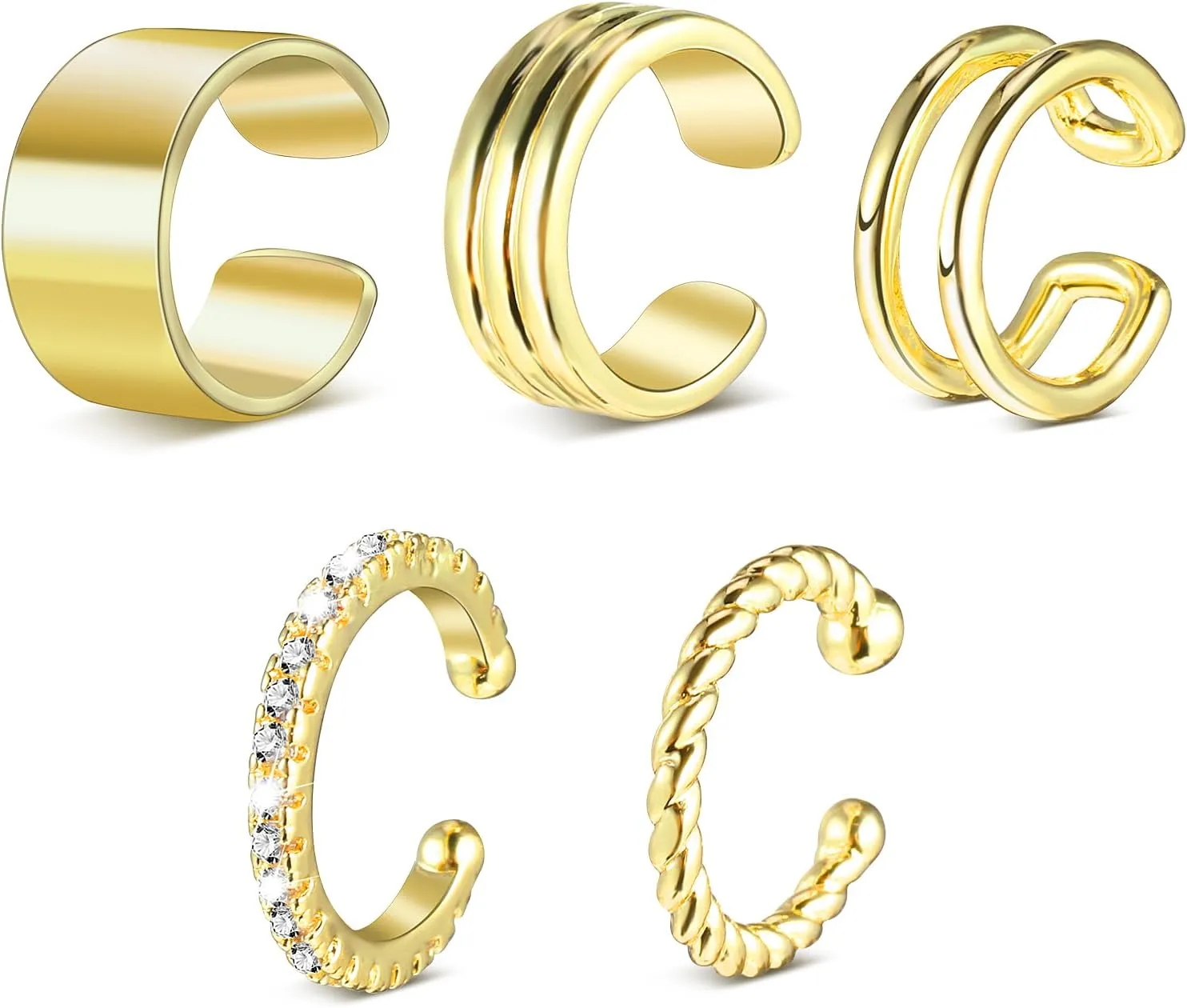 5 Pcs Gold Clip On Earrings for Women, Non Pierced Clip On Hoop Earrings Adjustable Gold Clip On Earrings Fashion Gold Clip On Earrings for Women Gift