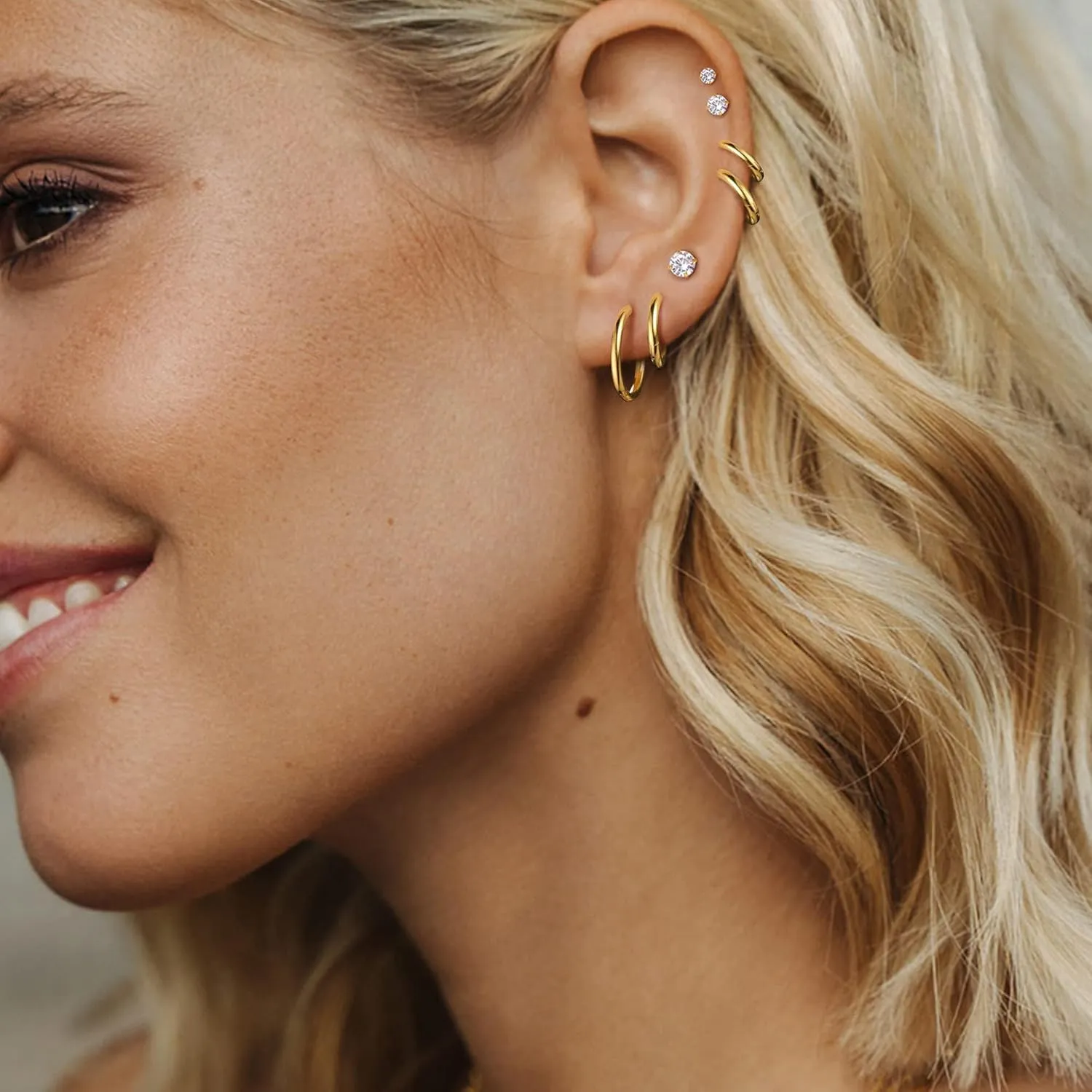 6 Pairs Stud Earrings Set, Hypoallergenic Cubic Zirconia Earrings 316L Stainless Steel CZ Earrings 3-8mm