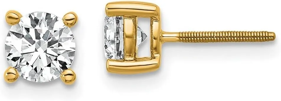 6mm 14k Yellow Gold 1 Ctw Lab Grown Diamond VS  F  Round 4 Prong Heavy Weight Screw Back Earrings 6x6mm Wide Stud Earring for Women