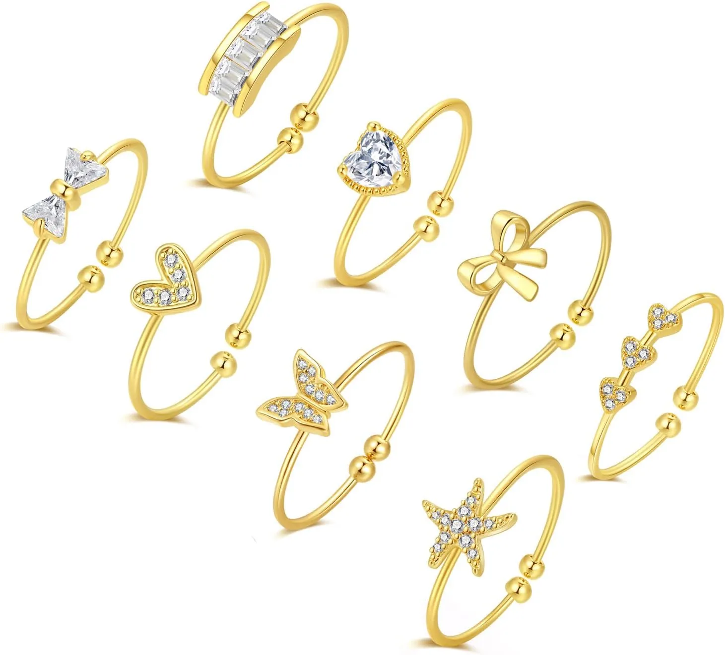 8PCS 18K Gold Plated Toe Rings for Women - Adjustable Thin Open Band Summer Beach Foot Jewelry Sets - Stylish Toe Rings for Gifting