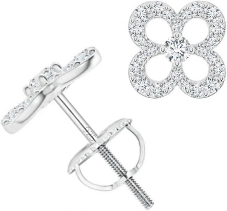 925 Sterling Silver 1.35 Ctw Round Cut Simulated Diamond Push Back Beautiful Stud Earrings with 14k White Gold Finish