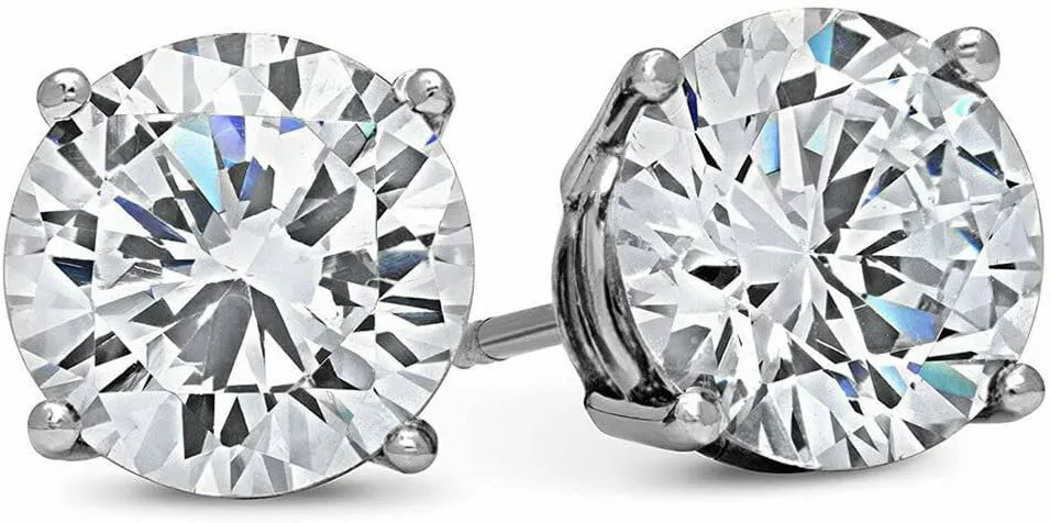 925 Sterling Silver 1.35 Ctw Round Cut Simulated Diamond Push Back Beautiful Stud Earrings with 14k White Gold Finish
