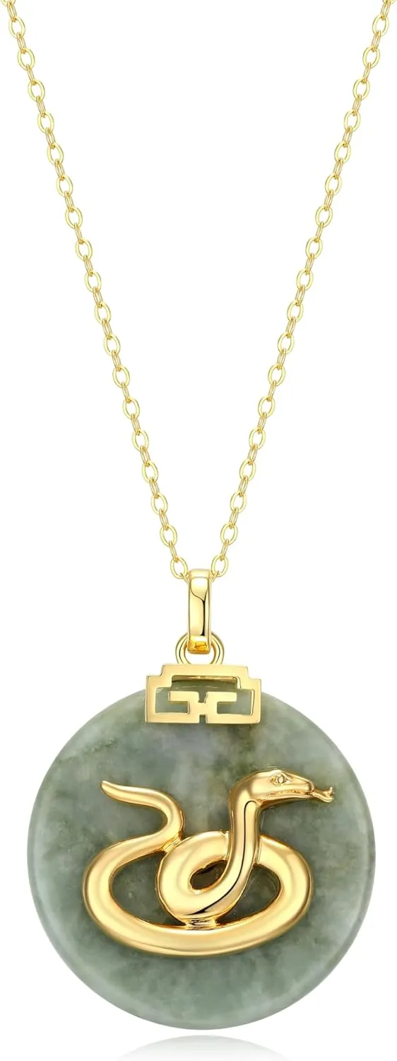 .925 Sterling Silver 18K Gold Plated Chinese Zodiac Sign Pendant Necklaces for Women - Hypoallergenic Genuine Green Jade Gold Necklace for Women Zodiac Year Jewelry, 18 inch Chain