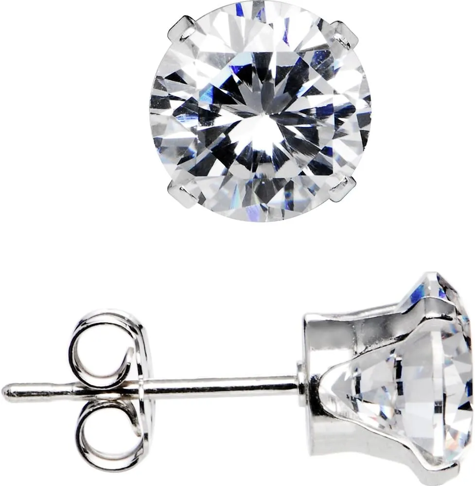 925 Sterling Silver 7mm Cubic Zirconia Round Stud Earrings