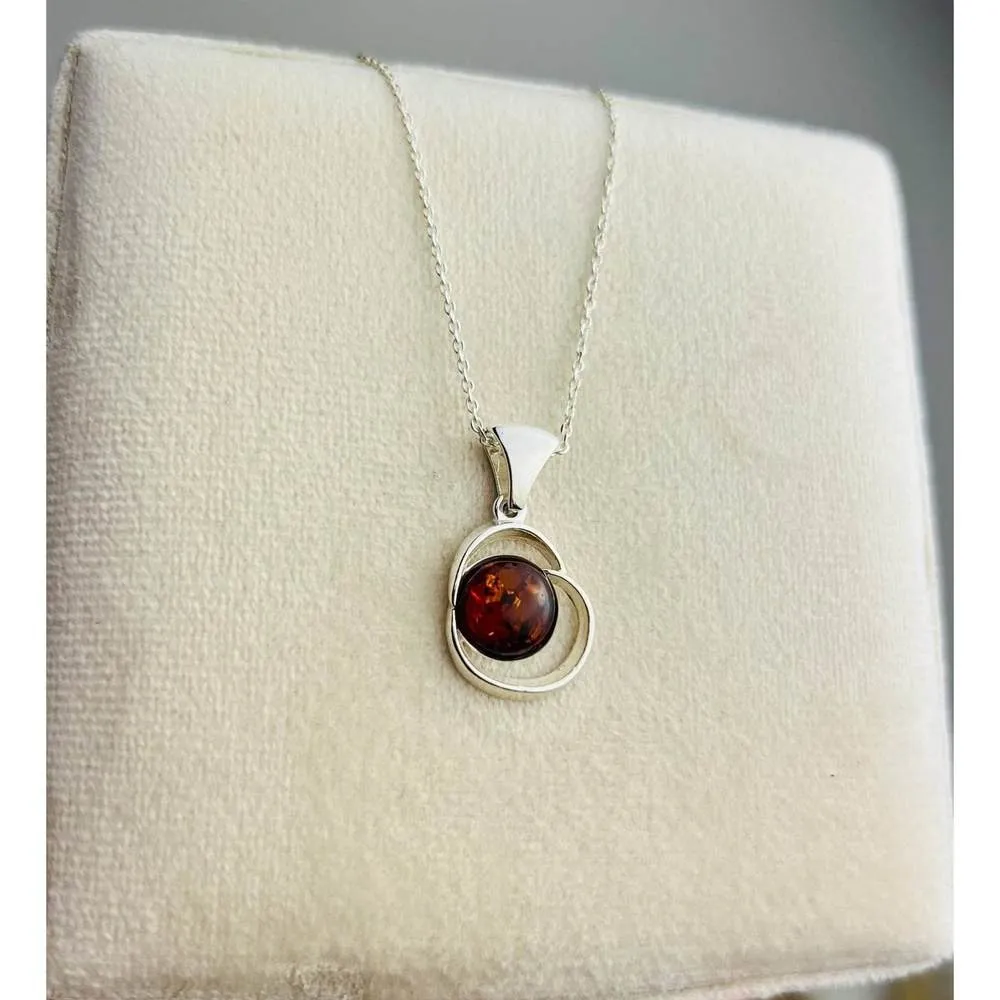 925 Sterling Silver & Genuine Baltic Amber Classic  Modern  Pendant - GL254
