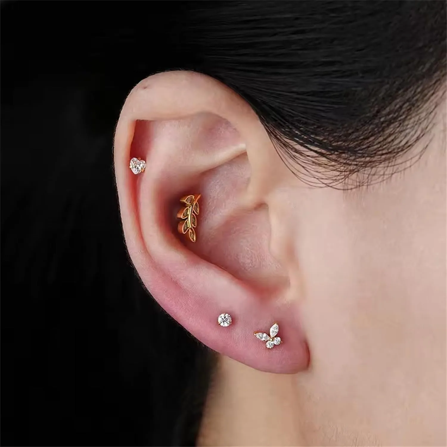 925 Sterling Silver Cartilage Stud Earrings 16g Internally Threaded Flat Back Earrings Butterfly Nose Stud for (A, E)