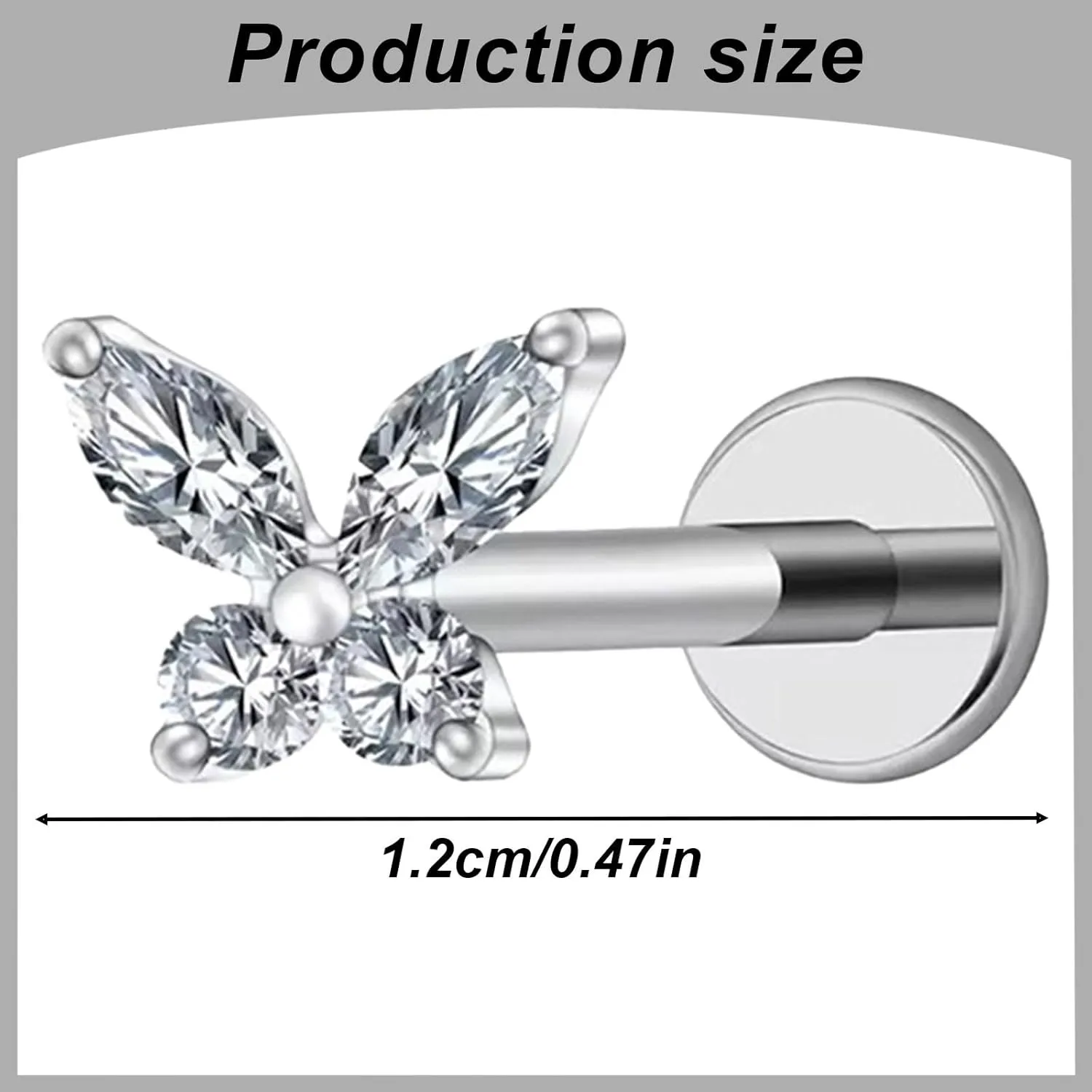 925 Sterling Silver Cartilage Stud Earrings 16g Internally Threaded Flat Back Earrings Butterfly Nose Stud for (A, E)