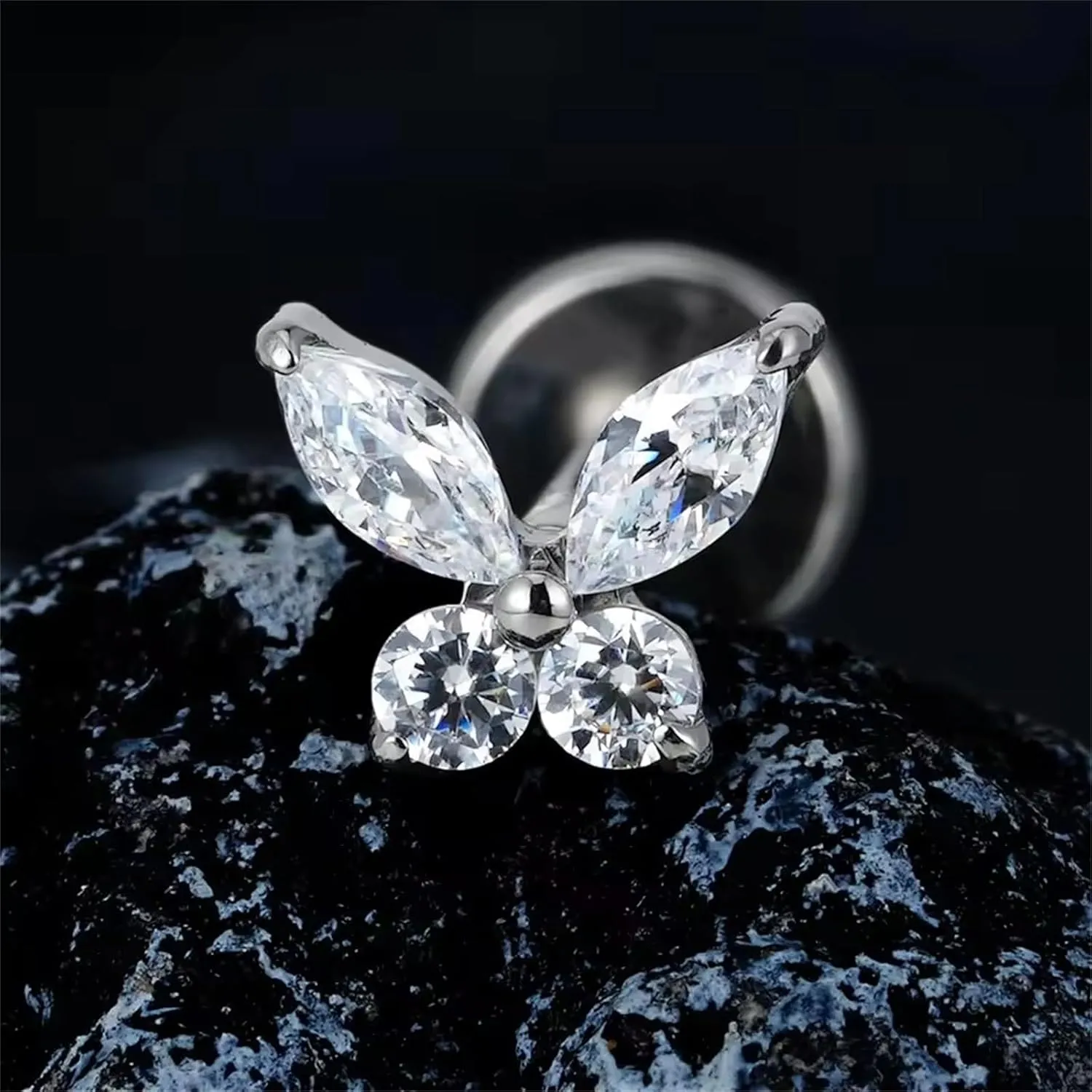 925 Sterling Silver Cartilage Stud Earrings 16g Internally Threaded Flat Back Earrings Butterfly Nose Stud for (A, E)