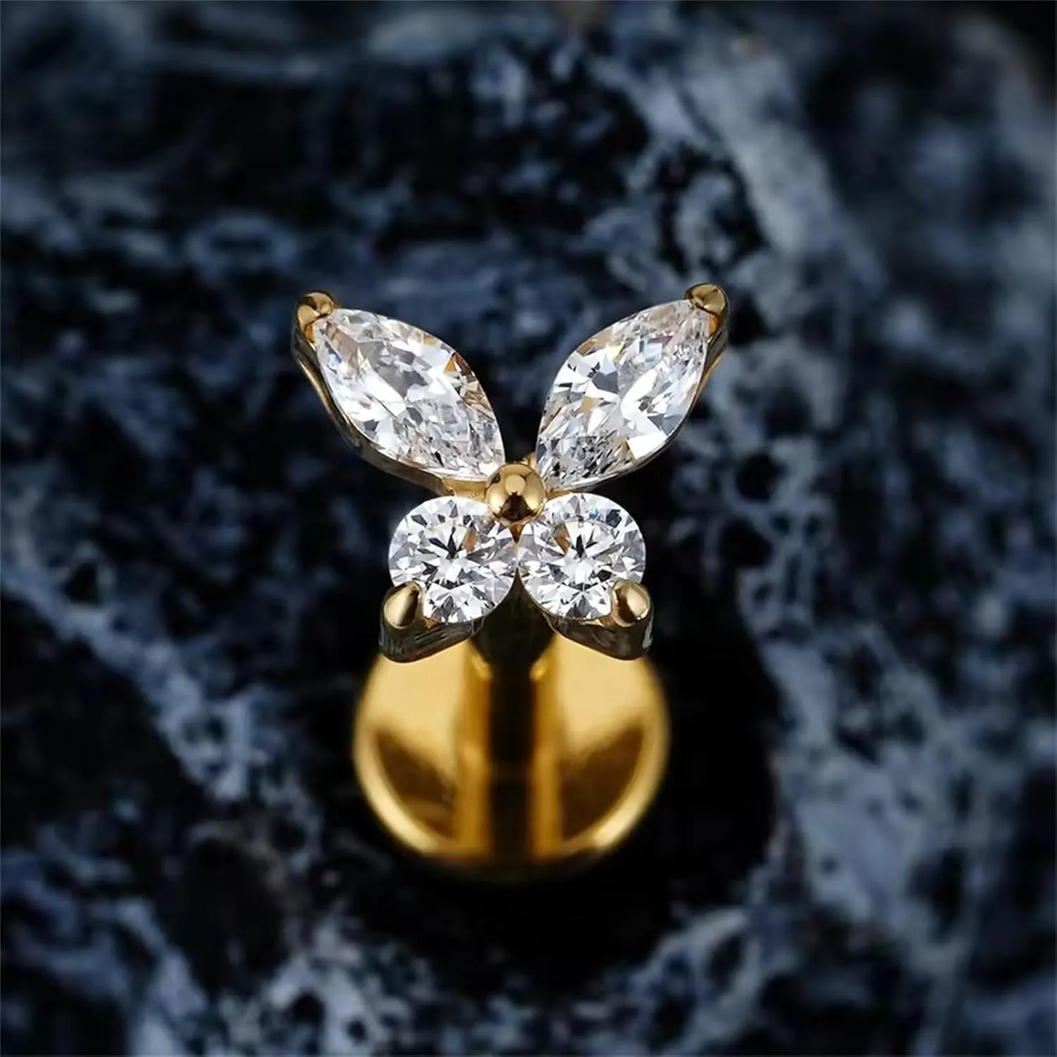 925 Sterling Silver Cartilage Stud Earrings 16g Internally Threaded Flat Back Earrings Butterfly Nose Stud for (A, E)