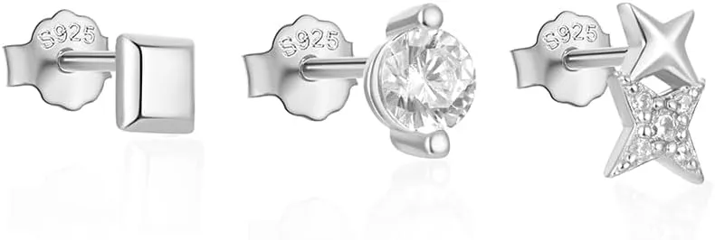925 Sterling Silver Earring Set Flower/Star//butterfly 3Pieces Earrings For Women Piercing Wedding Party Jewelry