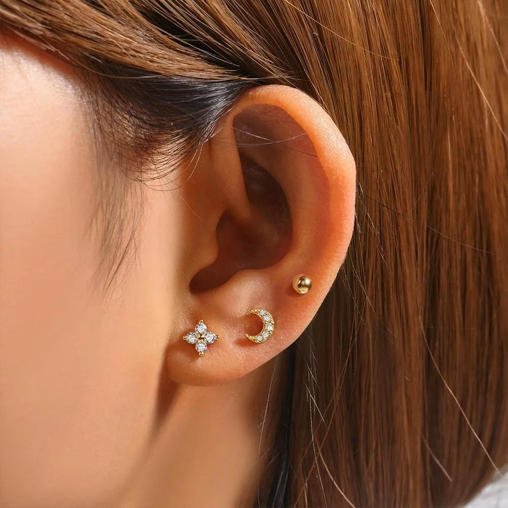 925 Sterling Silver Earring Set Flower/Star//butterfly 3Pieces Earrings For Women Piercing Wedding Party Jewelry