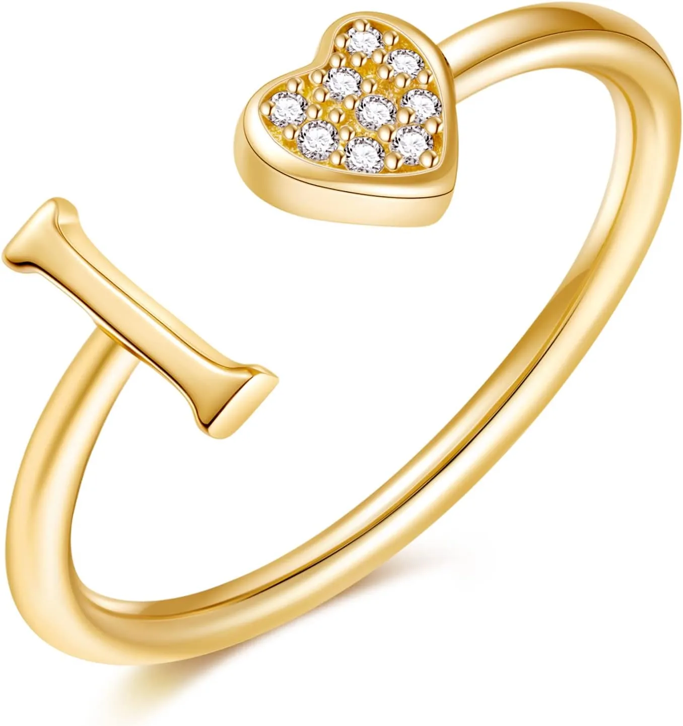 925 Sterling Silver Heart Initial Rings, Adjustable Letter Rings, Stackable Rings for Women - Gifts
