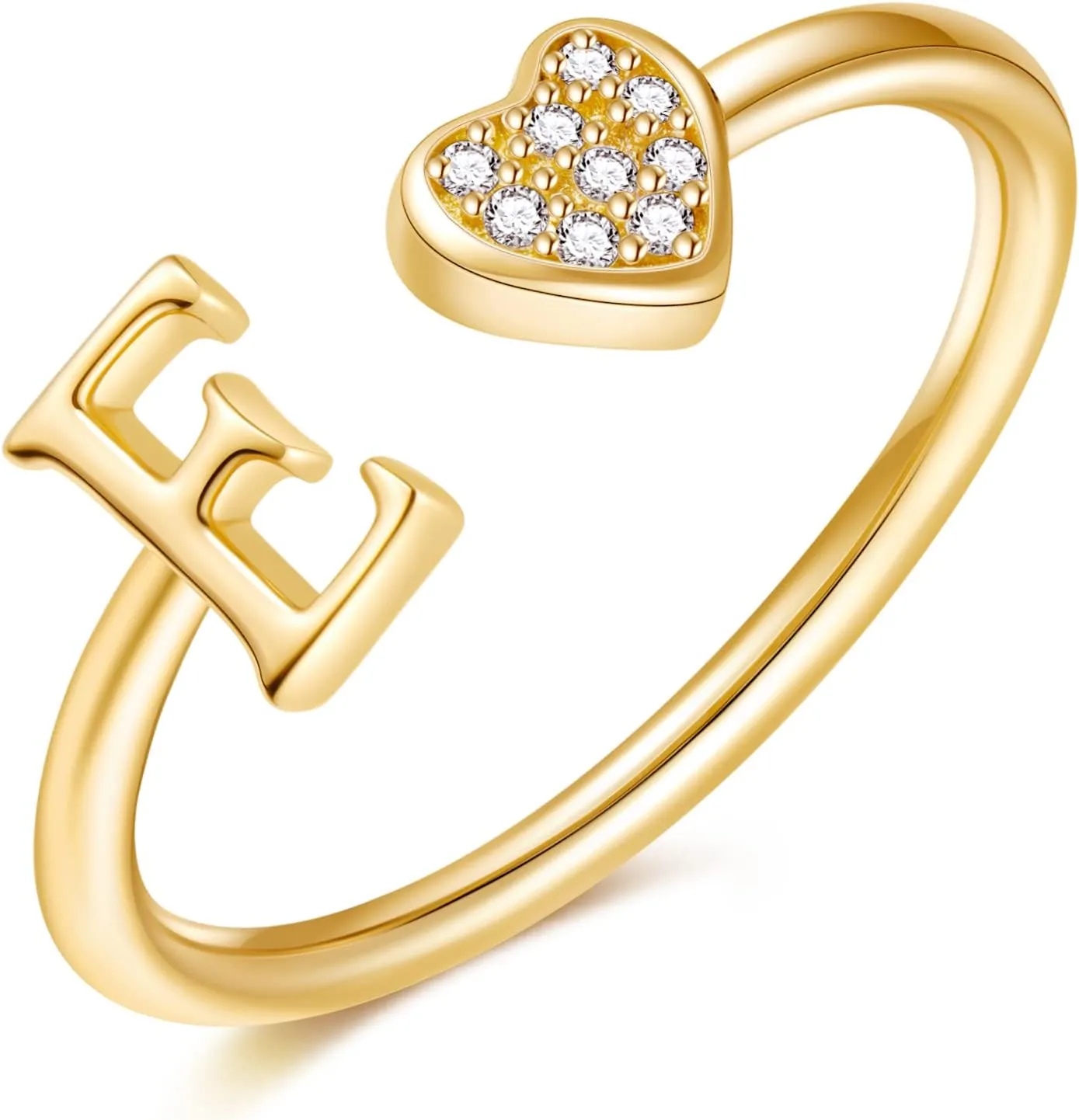 925 Sterling Silver Heart Initial Rings, Adjustable Letter Rings, Stackable Rings for Women - Gifts