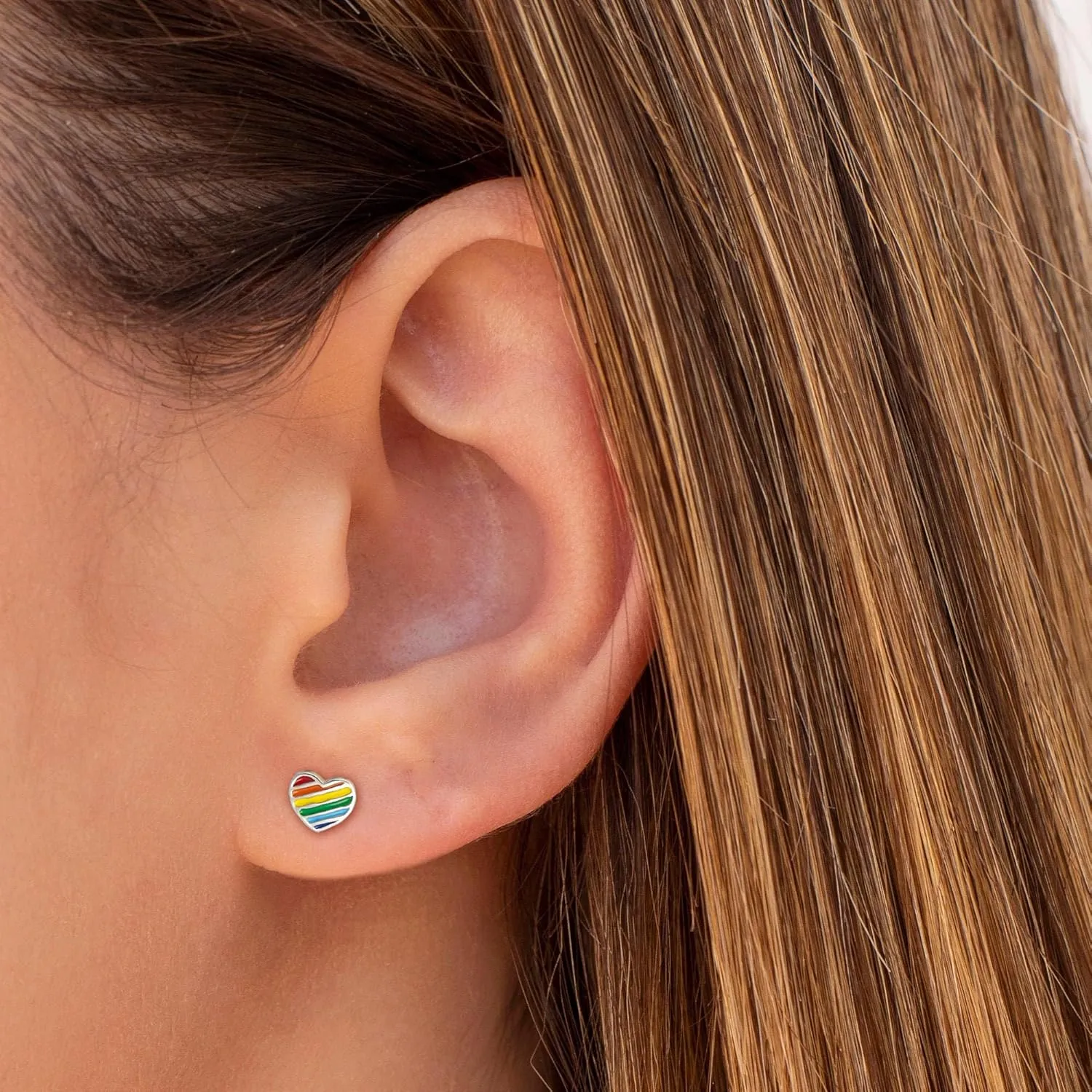 925 Sterling Silver Rainbow Earrings for Women Pride Earrings Studs Rainbow Stud Earrings for Women Tiny Heart Earrings for Women