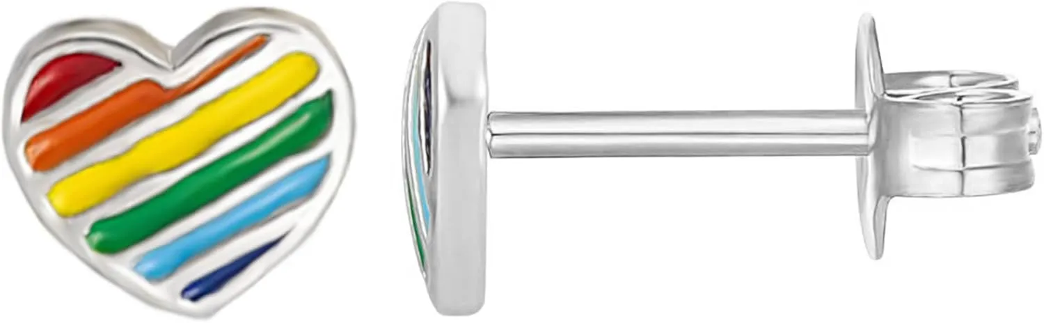 925 Sterling Silver Rainbow Earrings for Women Pride Earrings Studs Rainbow Stud Earrings for Women Tiny Heart Earrings for Women