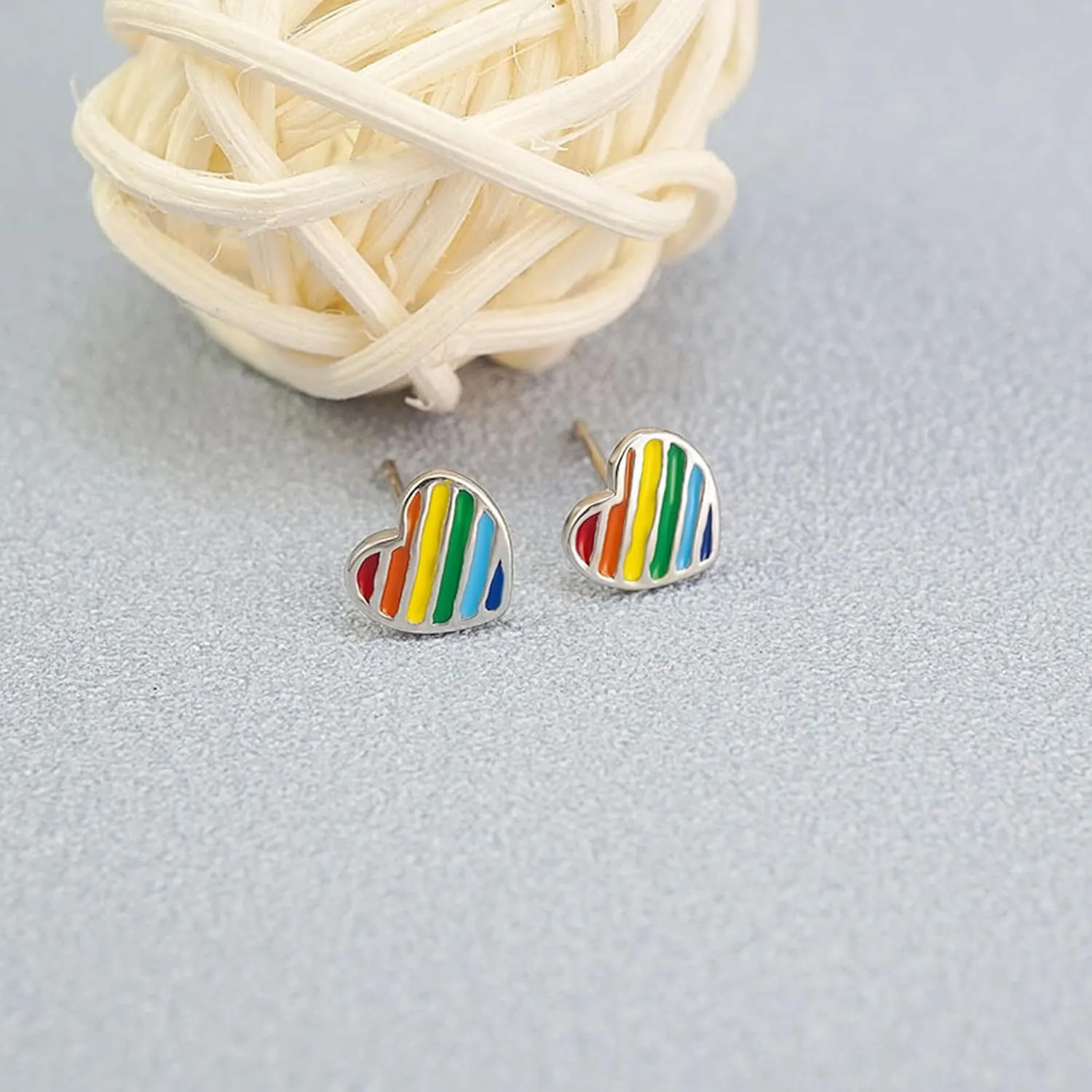 925 Sterling Silver Rainbow Earrings for Women Pride Earrings Studs Rainbow Stud Earrings for Women Tiny Heart Earrings for Women