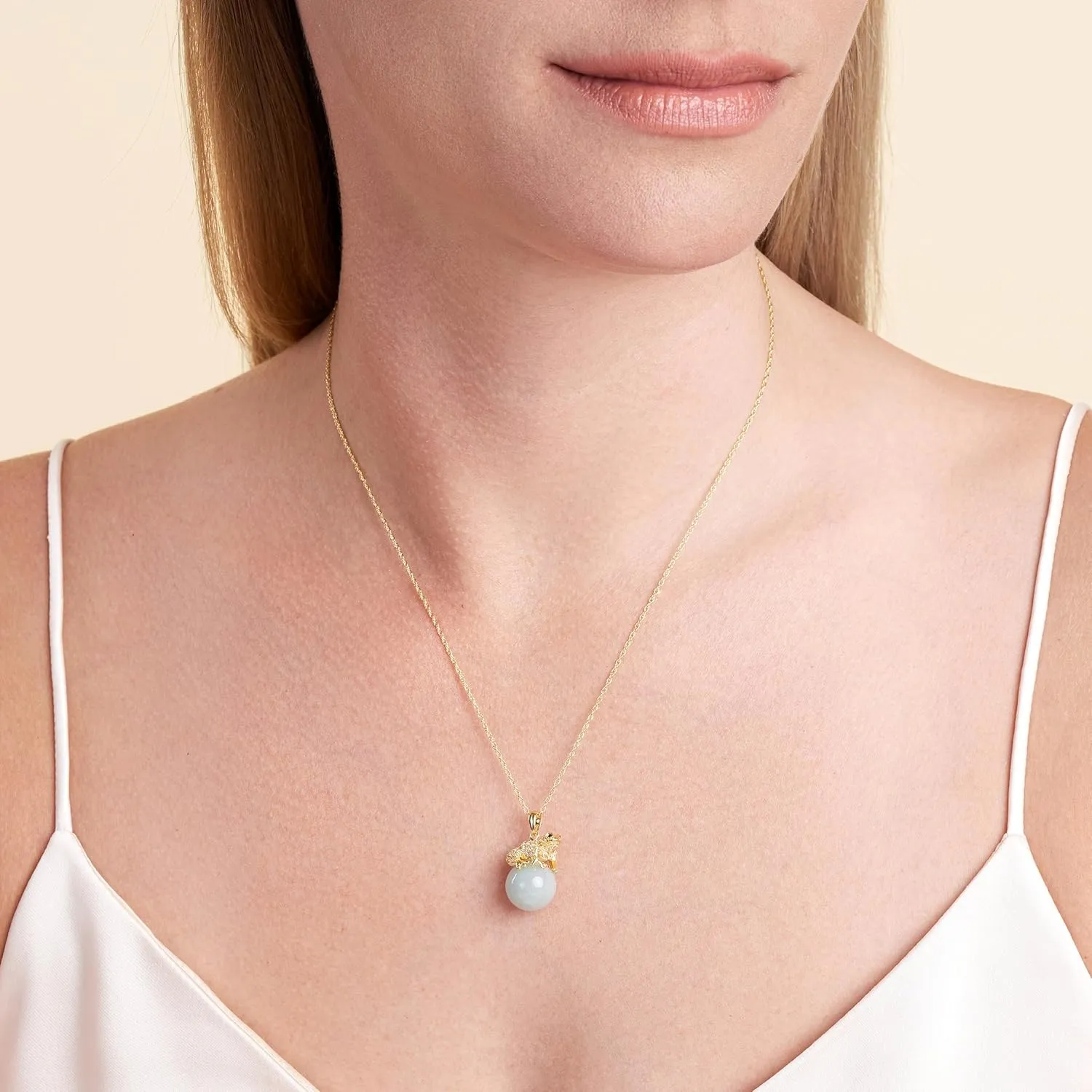 .925 Sterling Silver Rhodium or 18K Gold Plated Genuine Jade Pendant Necklaces for Women - Animal Design with Sparkling Gemstones Accents, Hypoallergenic Sterling Silver Necklace 18 inch