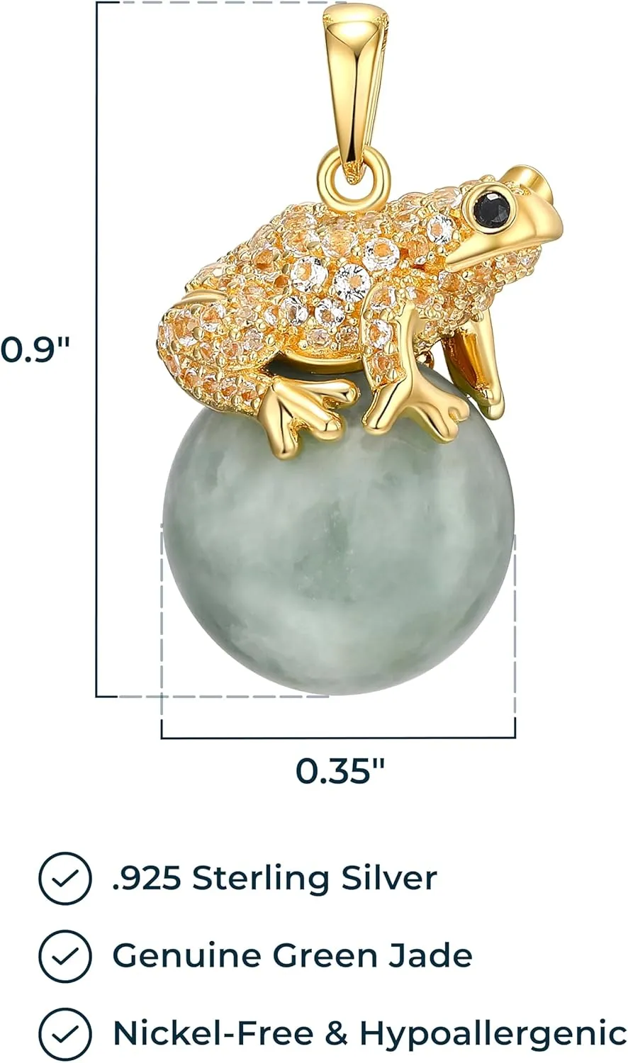 .925 Sterling Silver Rhodium or 18K Gold Plated Genuine Jade Pendant Necklaces for Women - Animal Design with Sparkling Gemstones Accents, Hypoallergenic Sterling Silver Necklace 18 inch