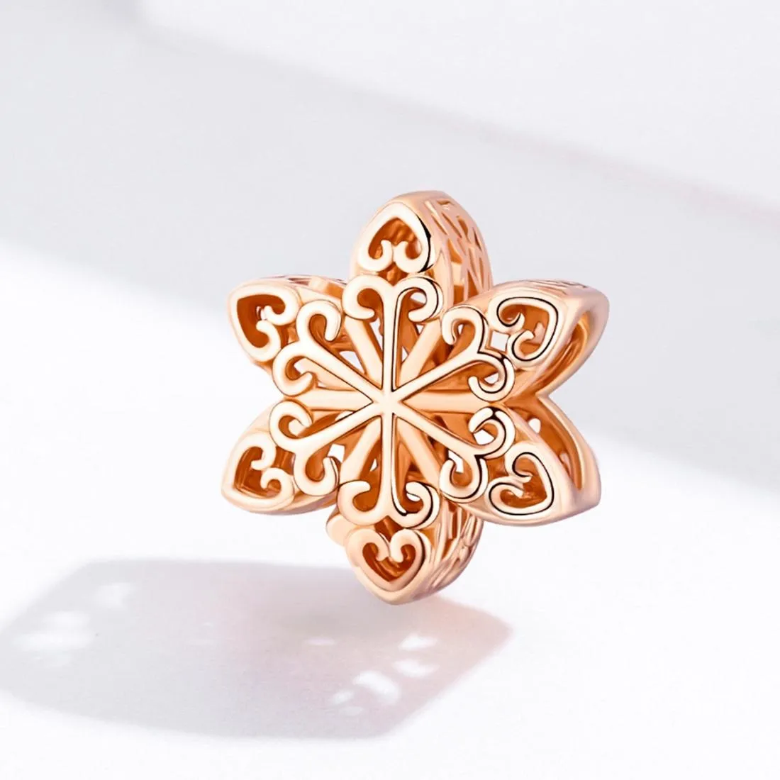 925 Sterling Silver Rose Gold Snowflake Beads For Diy Bracelets & Necklaces