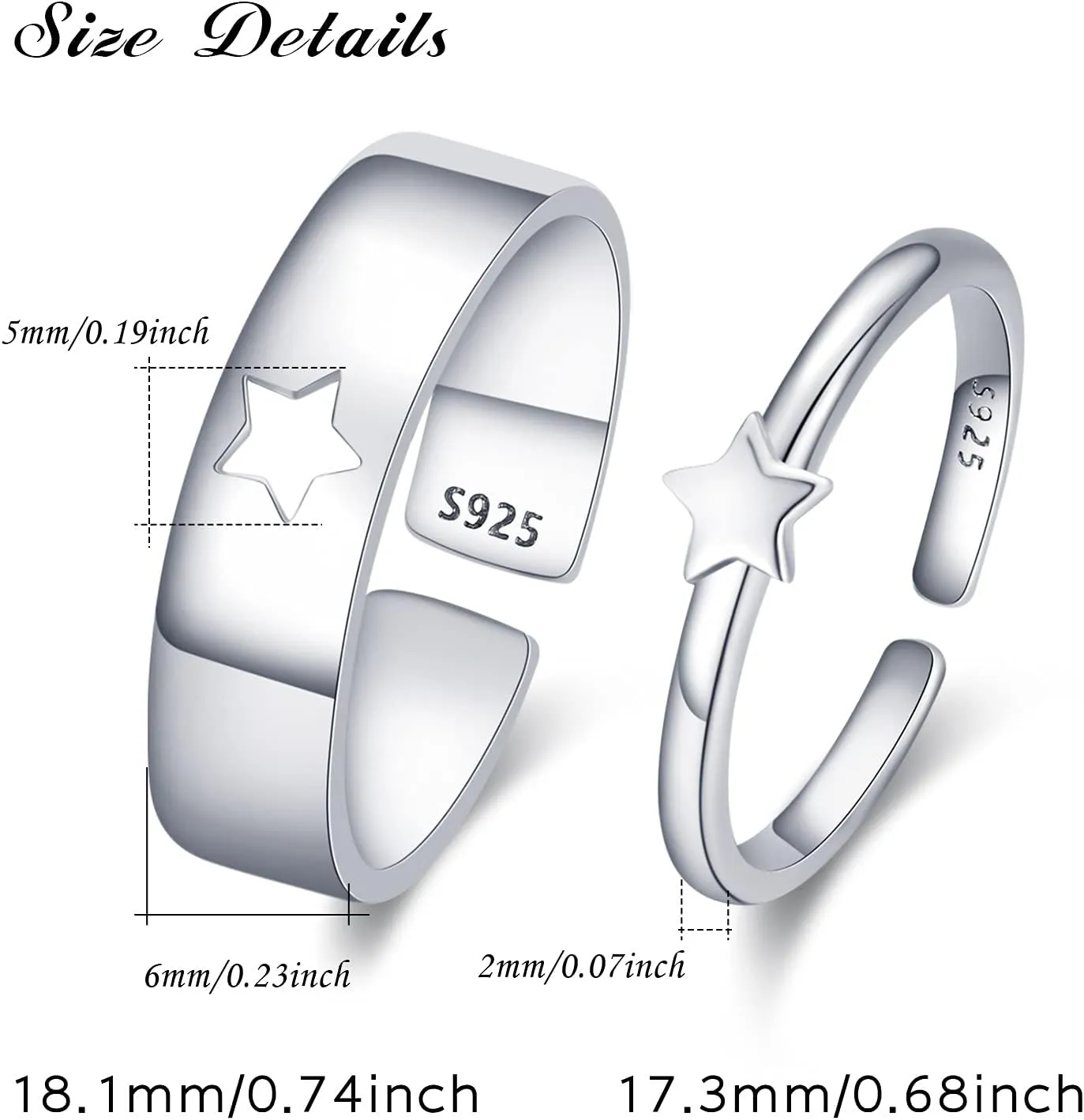 925 Sterling Silver Simple Ring Adjustable Open Ring Jewelry Gift for Women Christmas Birthday Engagement Wedding Rings Trendy