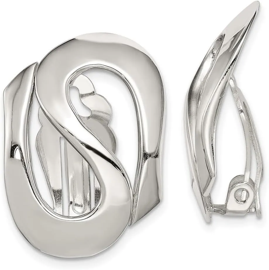 925 Sterling Silver Solid Non Pierced Polished Clip on Earrings 25x17mm Wide-Clip on Earring for Women