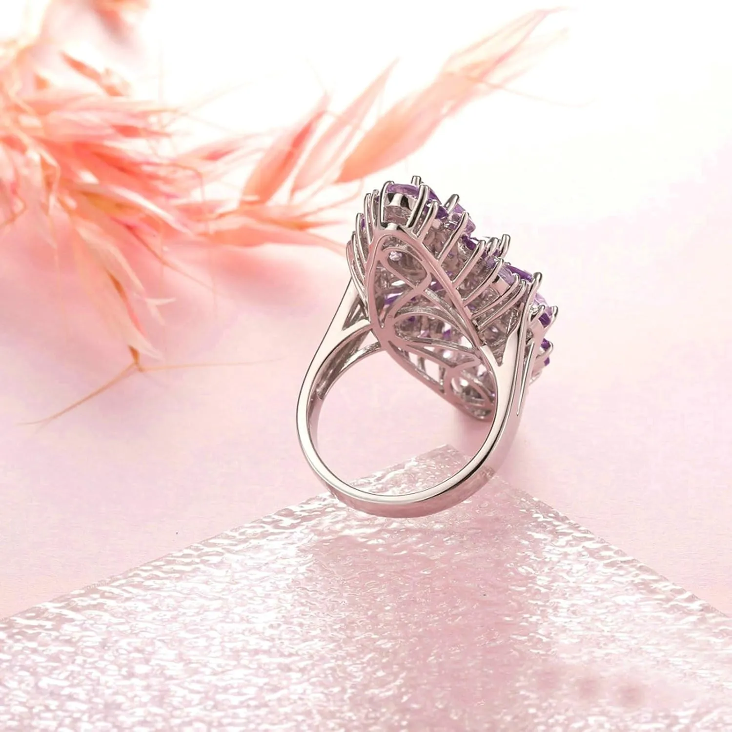 925 Wedding Bands for Women Marquise Shape Purple Amethyst Wedding Bands Silver