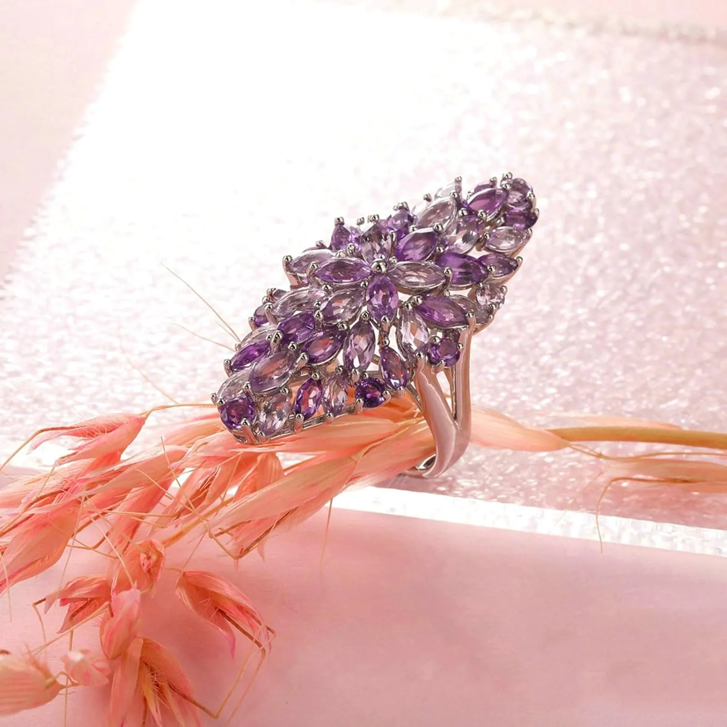 925 Wedding Bands for Women Marquise Shape Purple Amethyst Wedding Bands Silver