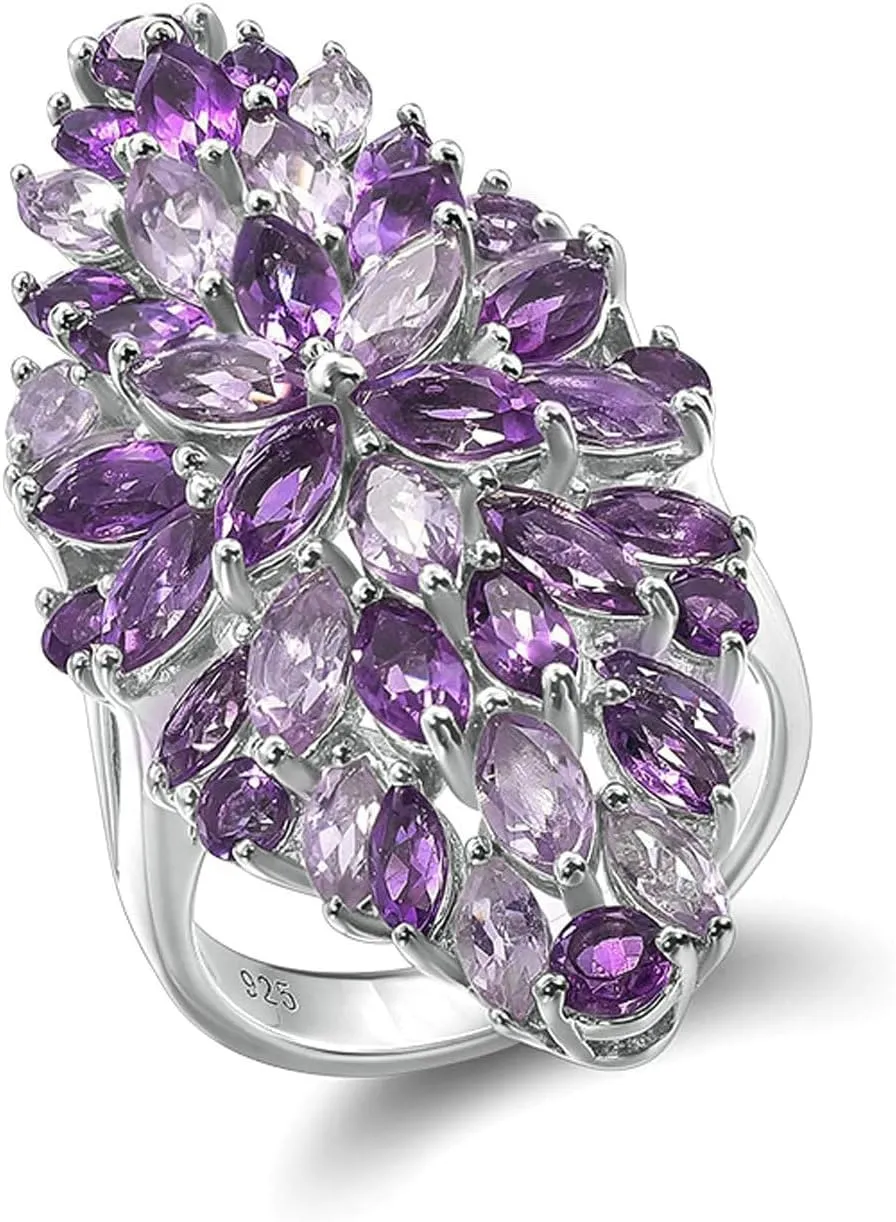 925 Wedding Bands for Women Marquise Shape Purple Amethyst Wedding Bands Silver