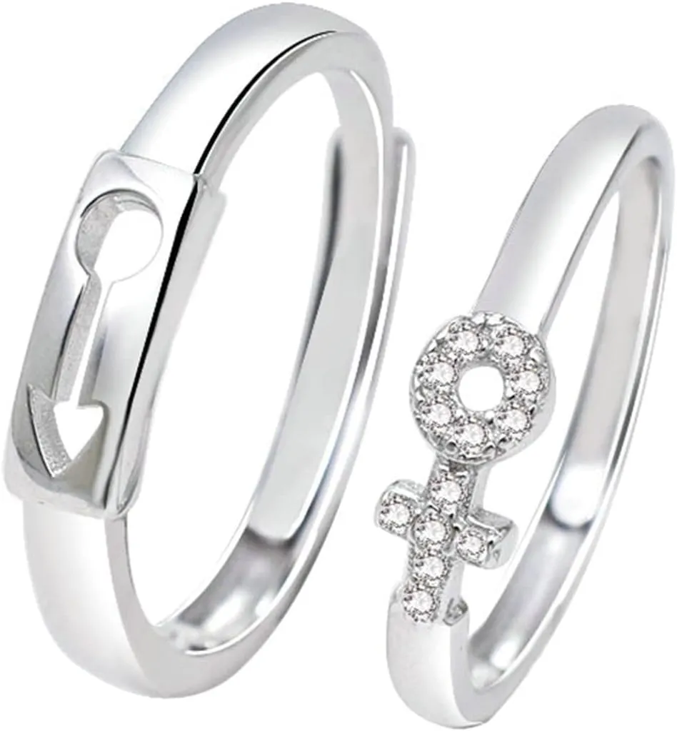 Adjustable Matching Rings for Couples, Sterling Silver Nickel Free Wedding Bands with Silver Gender Signs Couple Adjustable Band Jewelry Gift