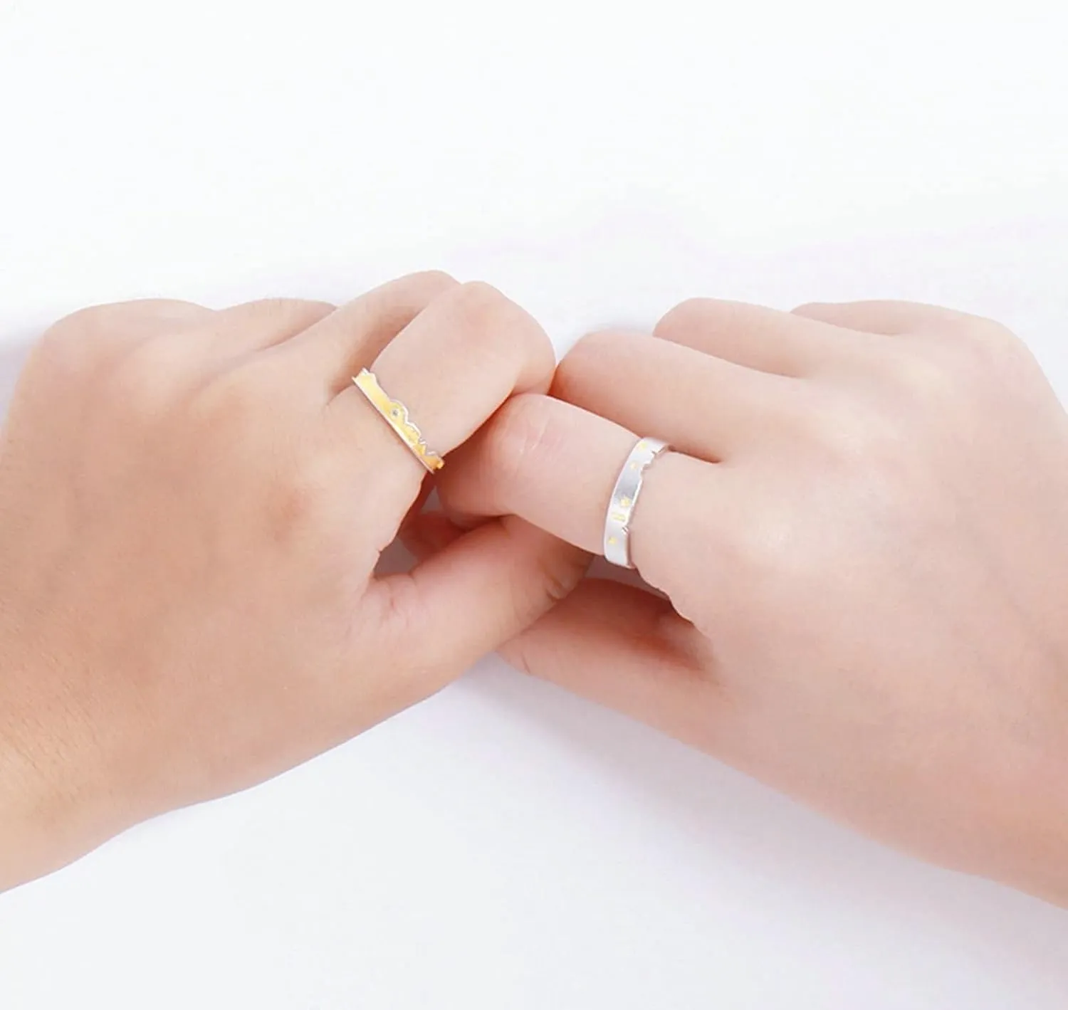 Adjustable Promise Rings, Sterling Silver Band with Silver Gold Castle Couple Adjustable Band Jewelry Gift