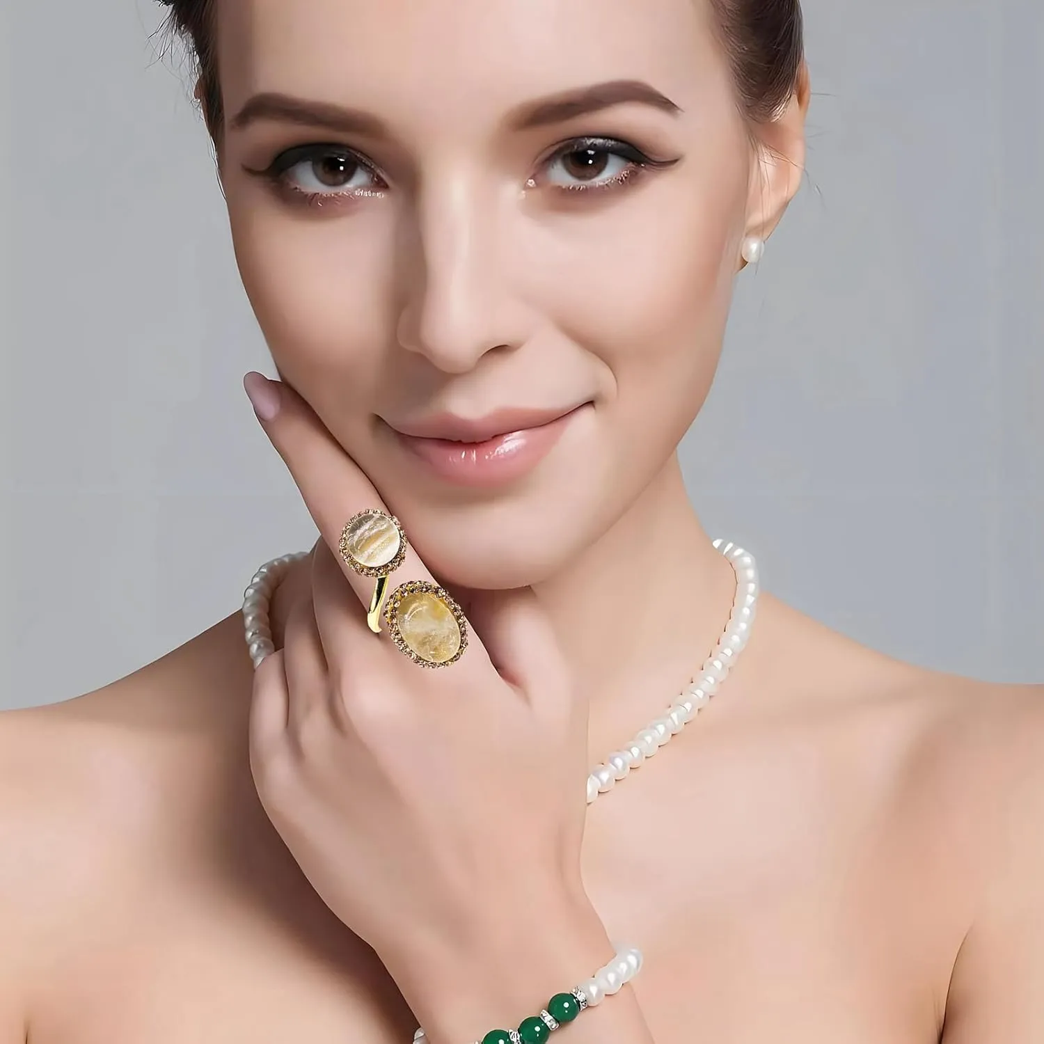 Adjustable Rings for Women,Gold Plated Rings with Natural Stone Womens Rings