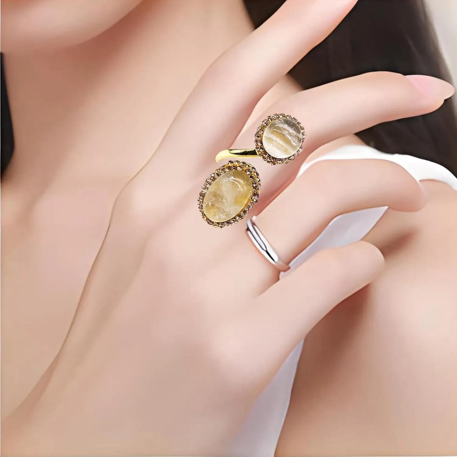 Adjustable Rings for Women,Gold Plated Rings with Natural Stone Womens Rings