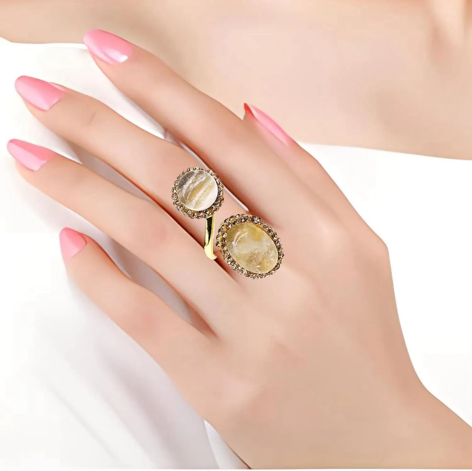 Adjustable Rings for Women,Gold Plated Rings with Natural Stone Womens Rings