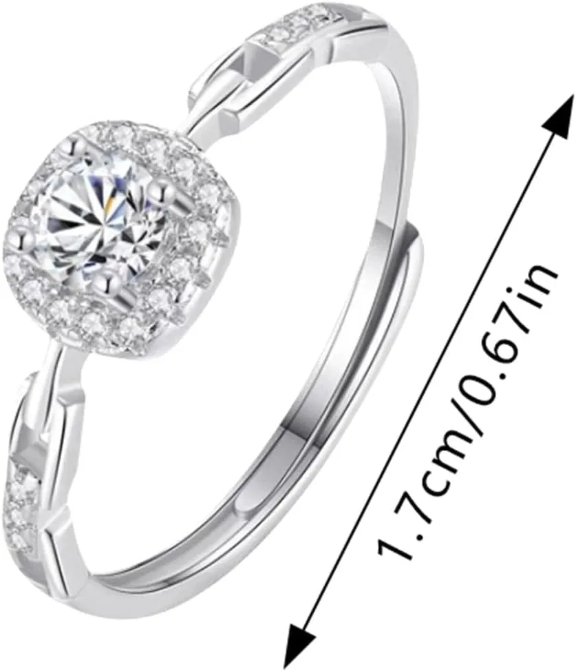 Adjustable S925 Sterling Silver Ring for Women, Paved Cubic Zirconia Stone Stackable Open Ring, Adjustable Rings for Women