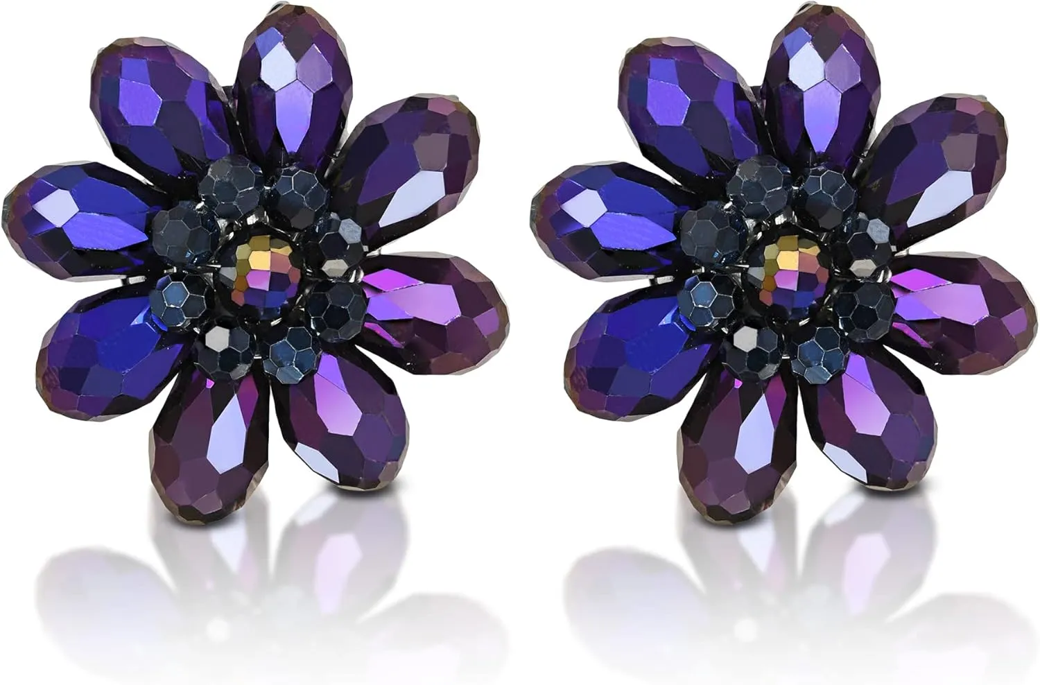Aeravida Colorful Tropical Garden Purple Crystal Prism Flower Beaded Clip-On Earrings | Elegant Jewelry Wire | Flower Clip-On Earrings | Trendy Clip-On Earrings | Gift for Daughter