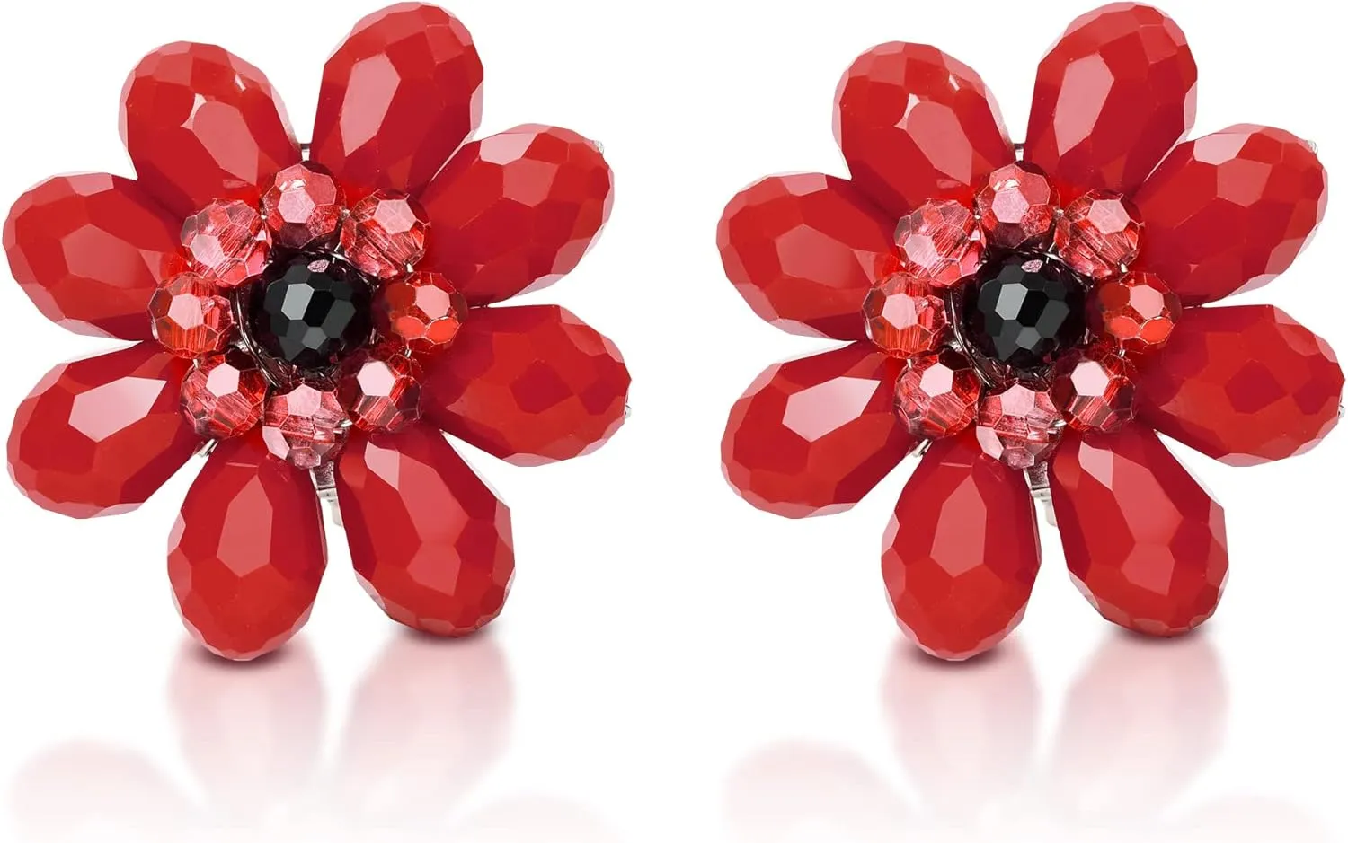 Aeravida Colorful Tropical Garden Vibrant Red Crystal Flower Beaded Clip-On Earrings | Elegant Jewelry Wire | Flower Clip-on Earrings | Trendy Clip-on Earrings | Gift for Daughter