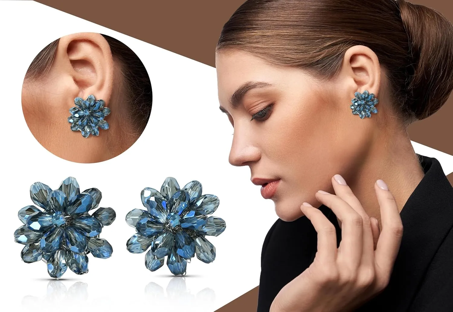 Aeravida Dazzling Chrysanthemum Floral Crystal Clip On Earrings | Elegant Jewelry Wire | Clip-on Earrings | Trendy Clip-on Earrings | Gift for Women