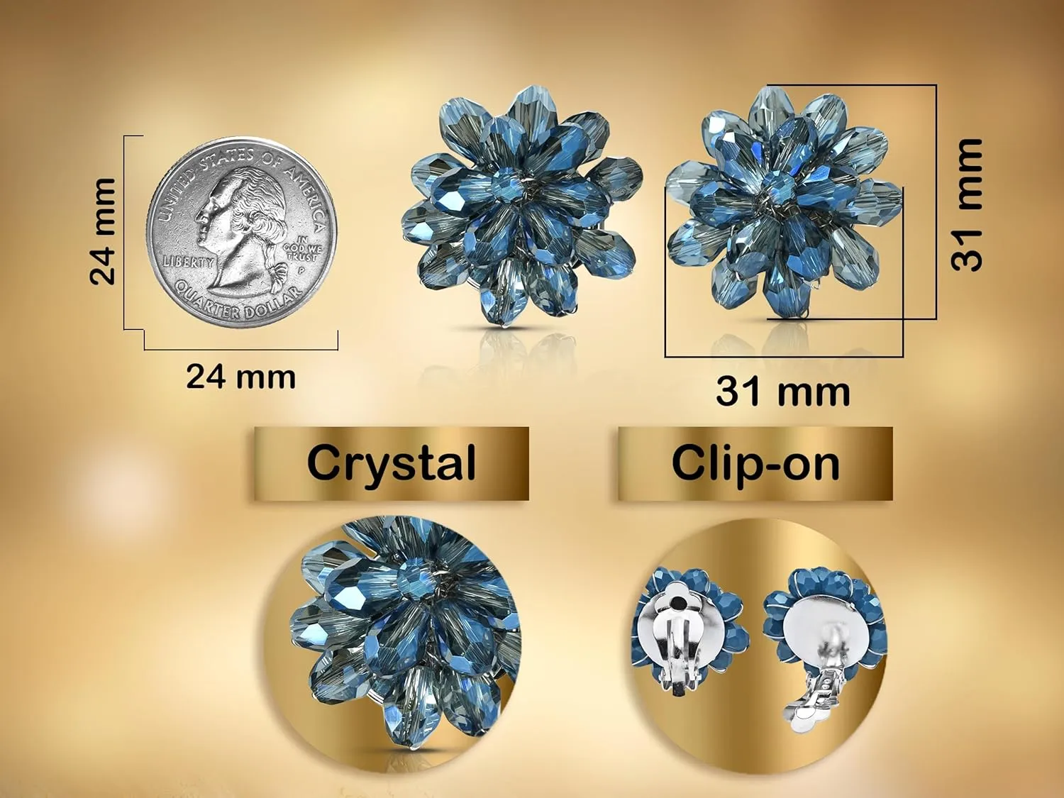 Aeravida Dazzling Chrysanthemum Floral Crystal Clip On Earrings | Elegant Jewelry Wire | Clip-on Earrings | Trendy Clip-on Earrings | Gift for Women