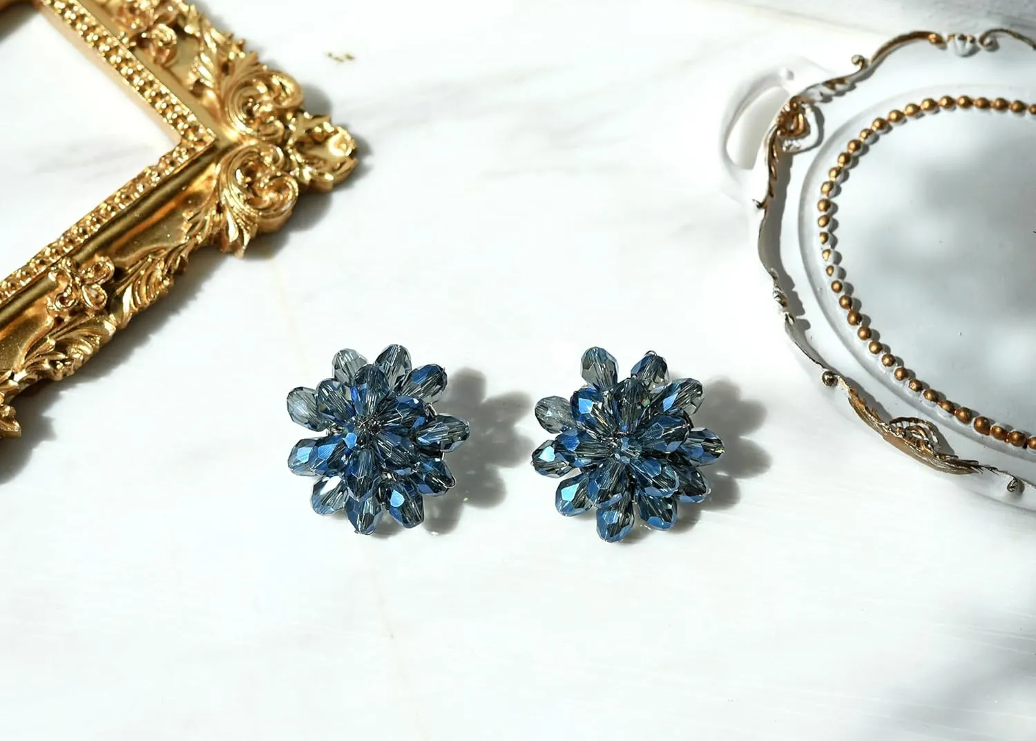 Aeravida Dazzling Chrysanthemum Floral Crystal Clip On Earrings | Elegant Jewelry Wire | Clip-on Earrings | Trendy Clip-on Earrings | Gift for Women