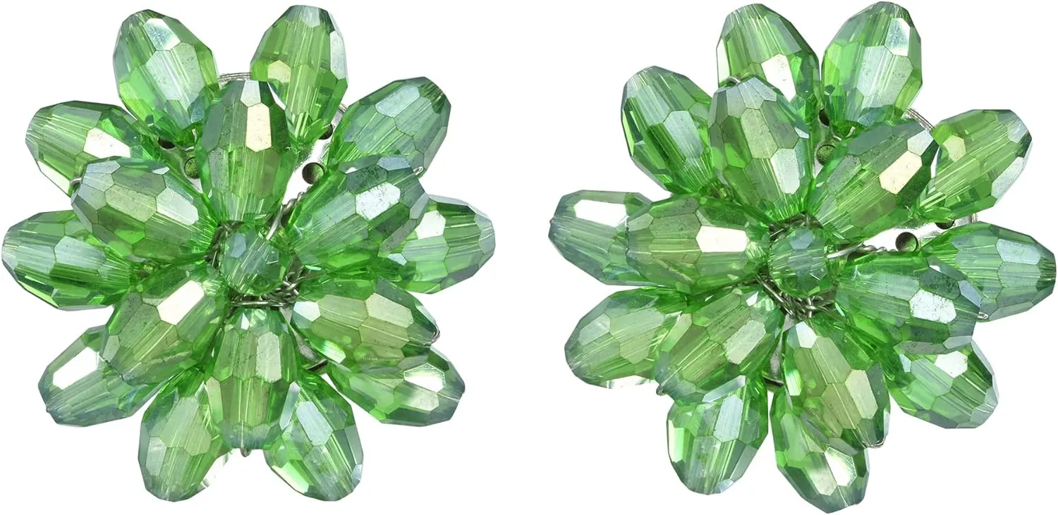 Aeravida Dazzling Green Chrysanthemum Floral Crystal Clip On Earrings | Elegant Jewelry Wire | Clip-on Earrings | Trendy Clip-on Earrings | Gift for Daughter
