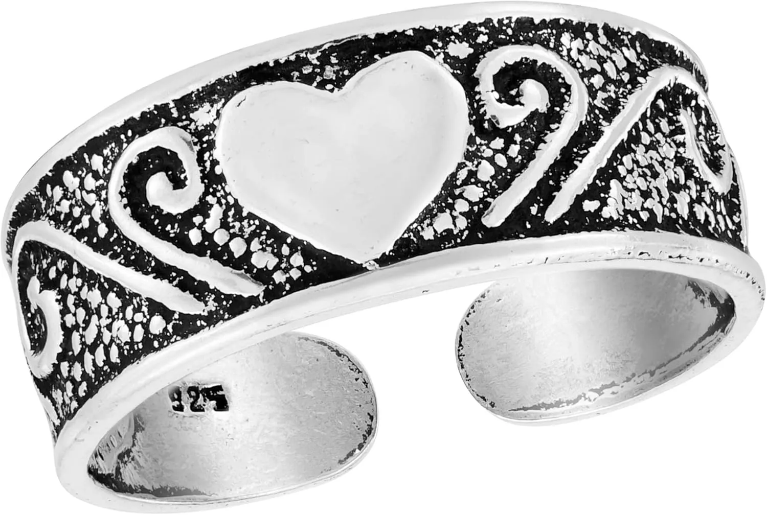 AeraVida Great Love Heart Treasure Detailed .925 Sterling Silver Toe or Pinky Ring | Adjustable Sterling Silver Toe Ring | Sterling Silver Toe Ring for Women | Silver Toe or Pinky Ring