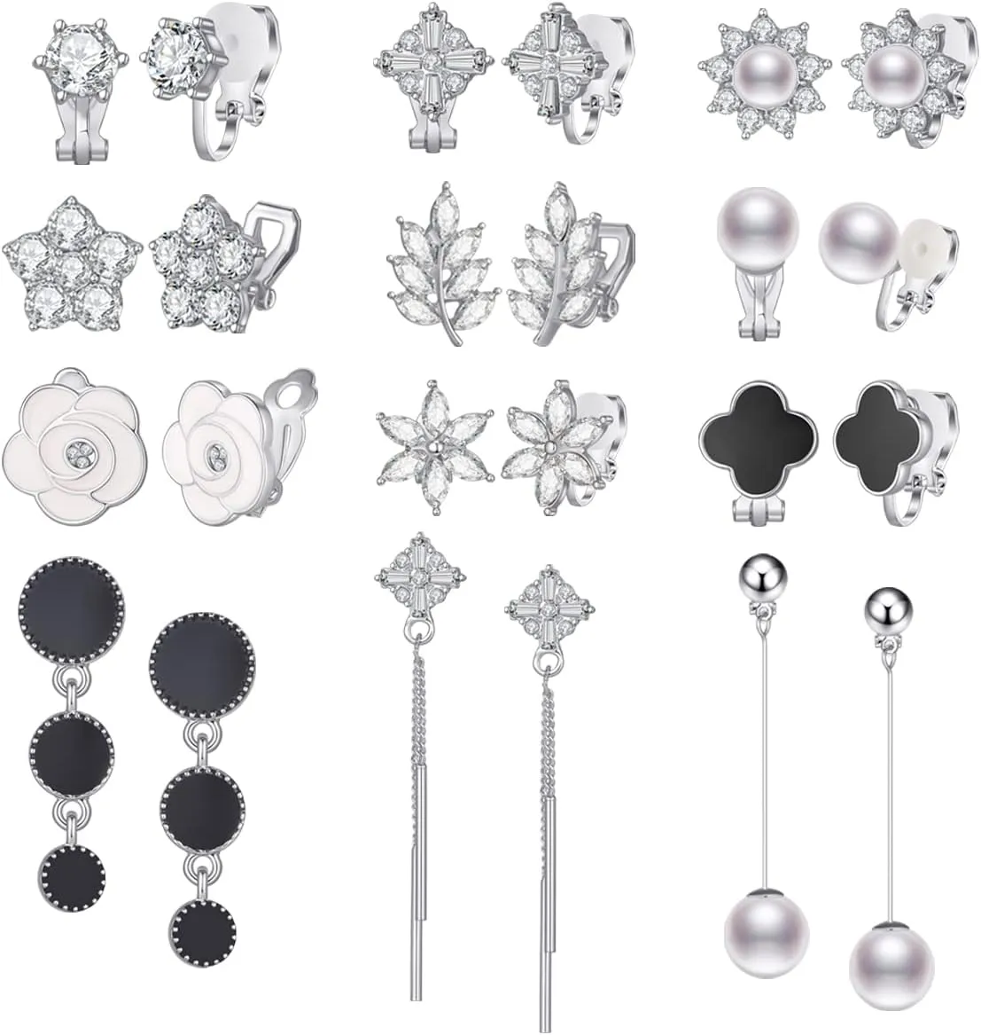 Aganippe Silver Clip on Earrings for Women Fashion Clip on Hoop Dangle Drop Earrings for women Non Piercing Earrings Jewelry Set Clip on Bohemian