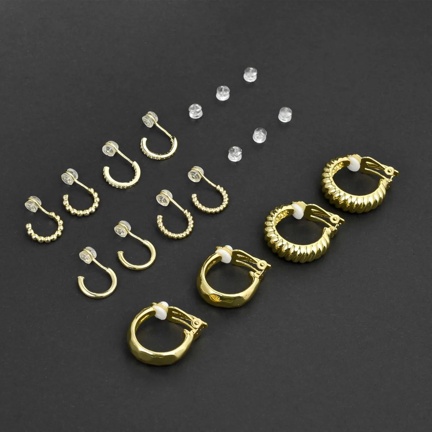 Akeoqi Clip On Hoop Earrings for Women Men Non Pierced Clip On Hoops No Piercing Fake Hoop Earrings Gold Tone