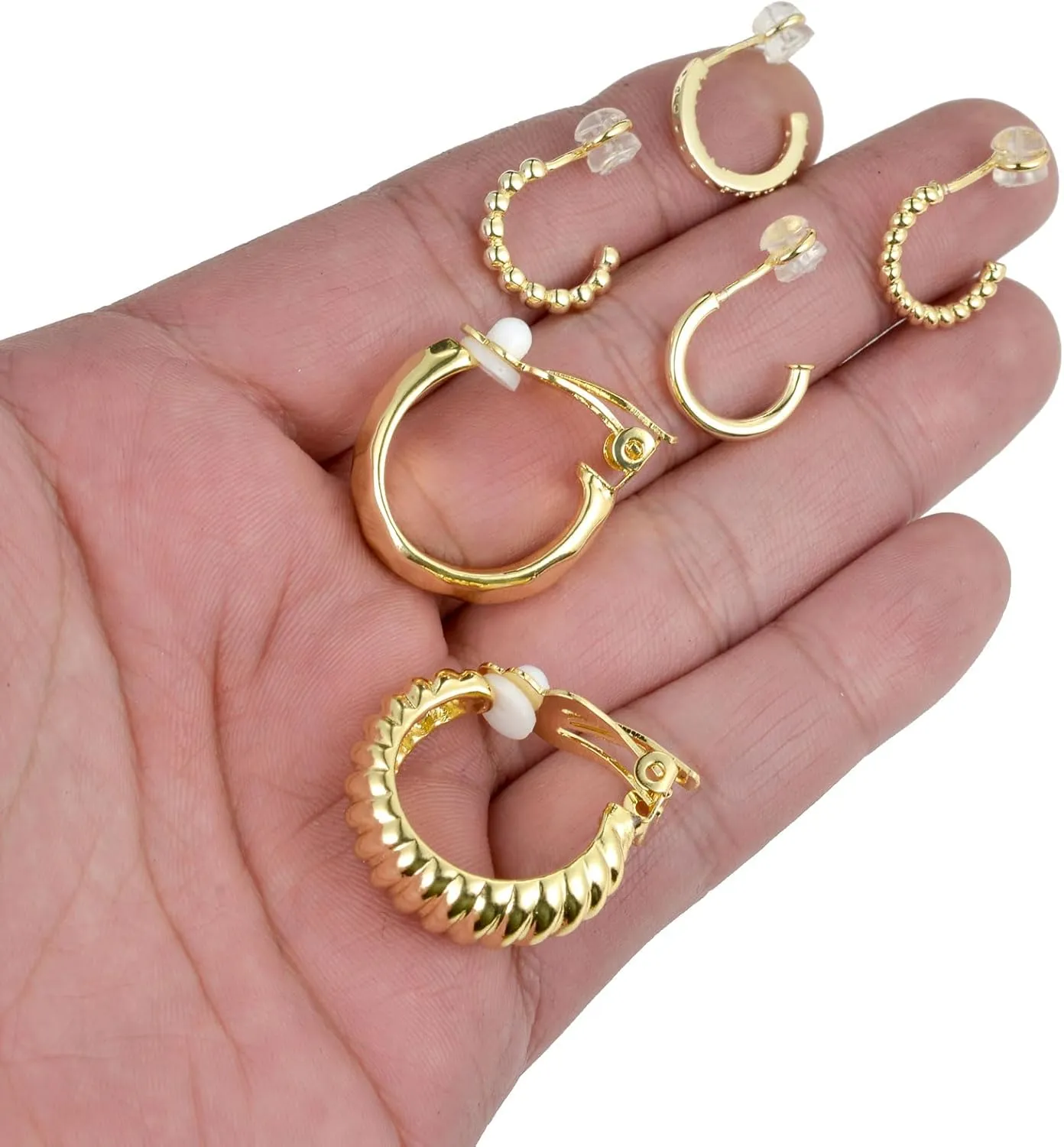 Akeoqi Clip On Hoop Earrings for Women Men Non Pierced Clip On Hoops No Piercing Fake Hoop Earrings Gold Tone