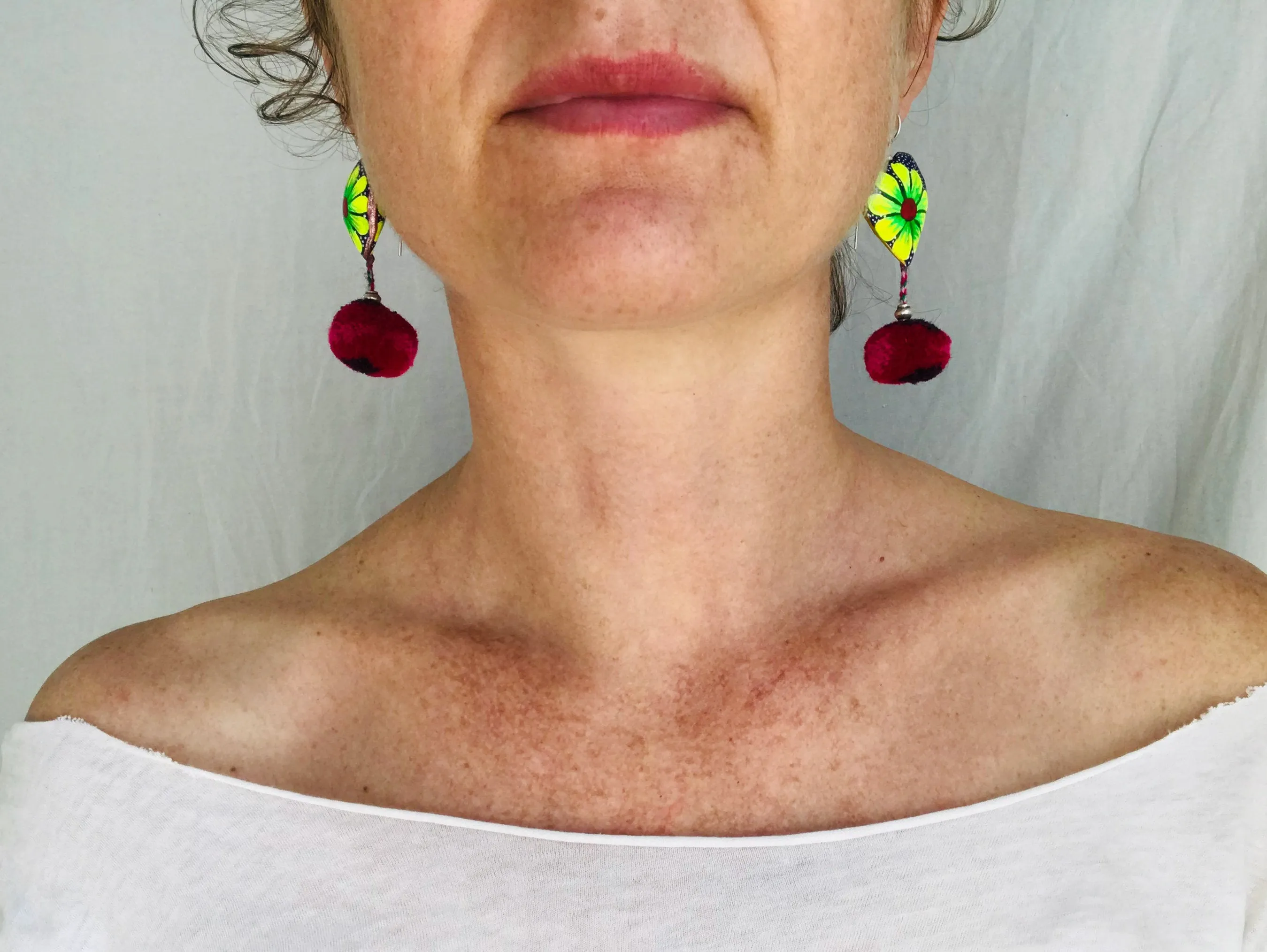 Alebrije Heart & Pompom Earrings. Sterling Silver. Oaxaca, Mexico.