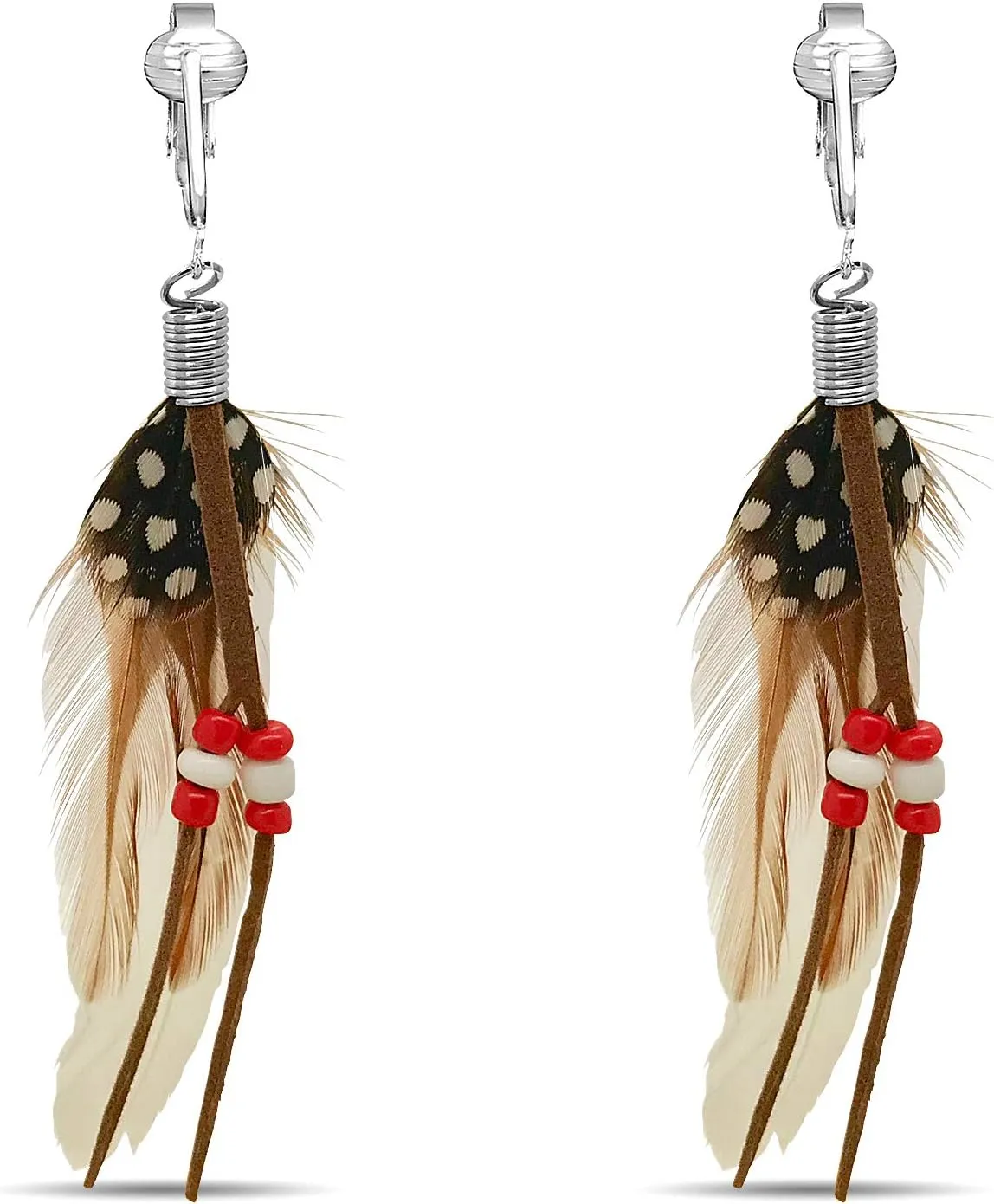 Aloha Earrings-Clip On Real Feather Earrings-Dangle Clip On Earrings Tassel Long Clip Earrings Bohemian