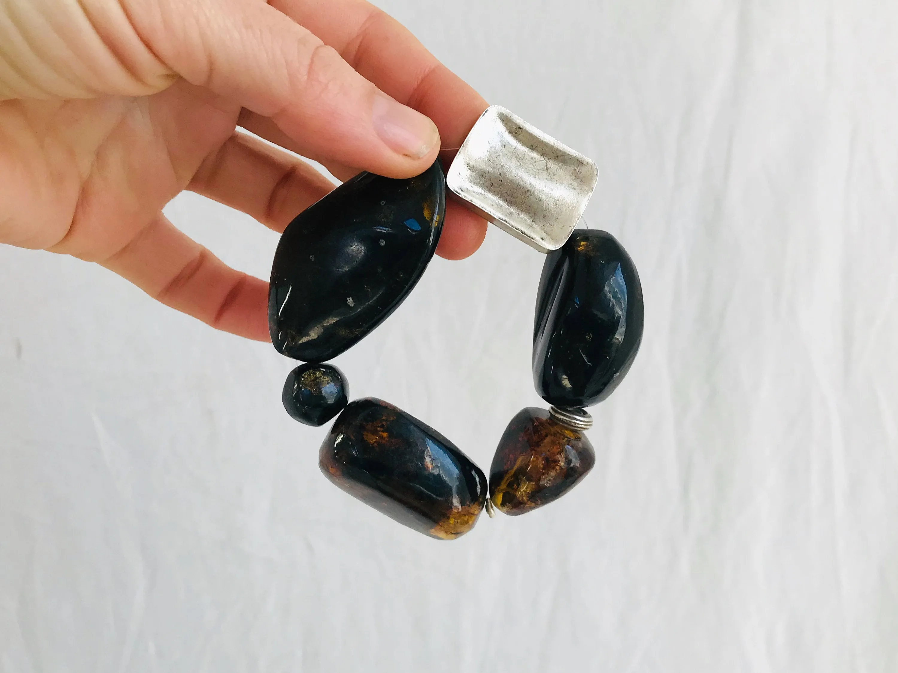 Amber Beaded Bracelet. Karen Sterling Bead.