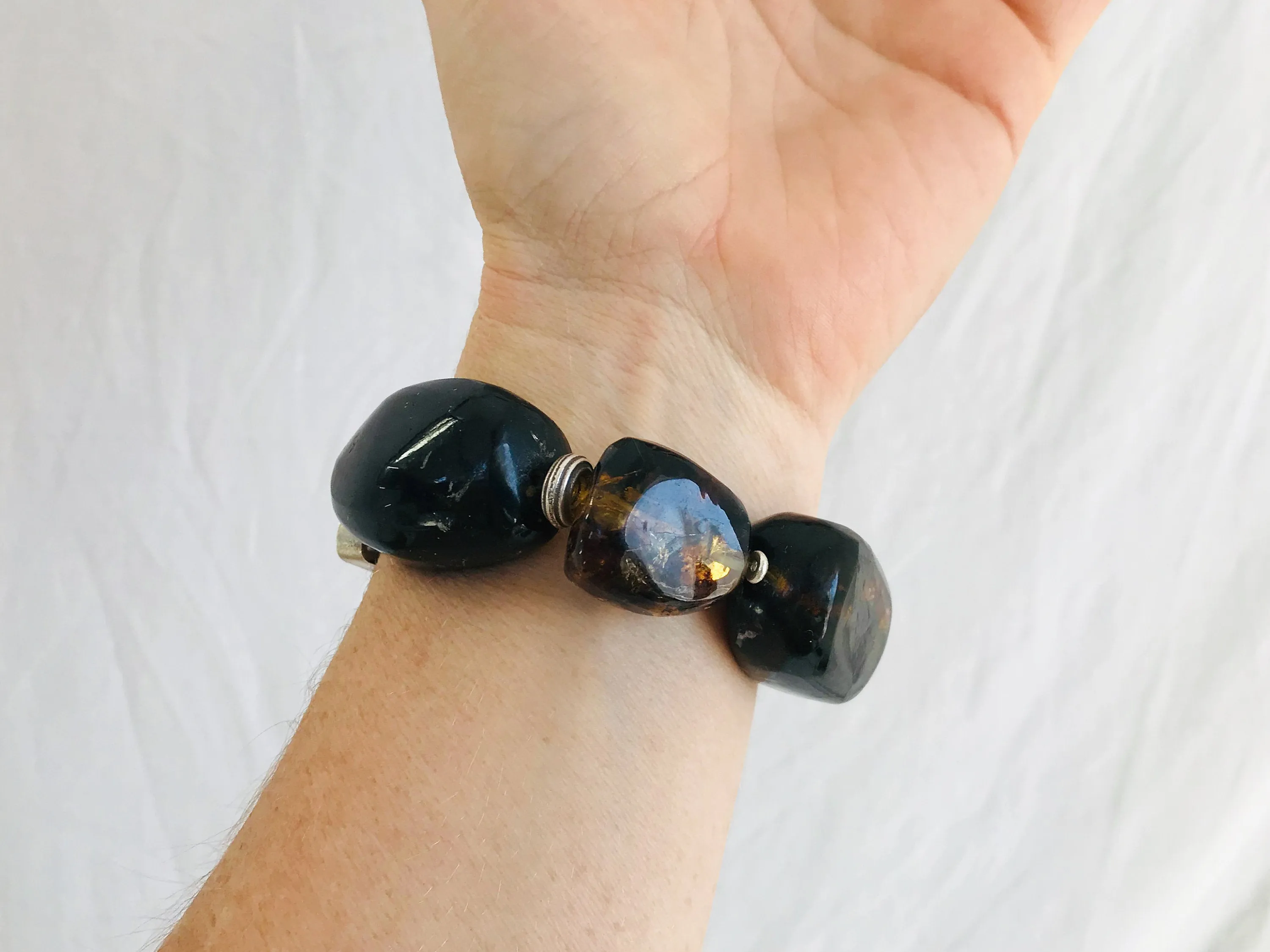 Amber Beaded Bracelet. Karen Sterling Bead.